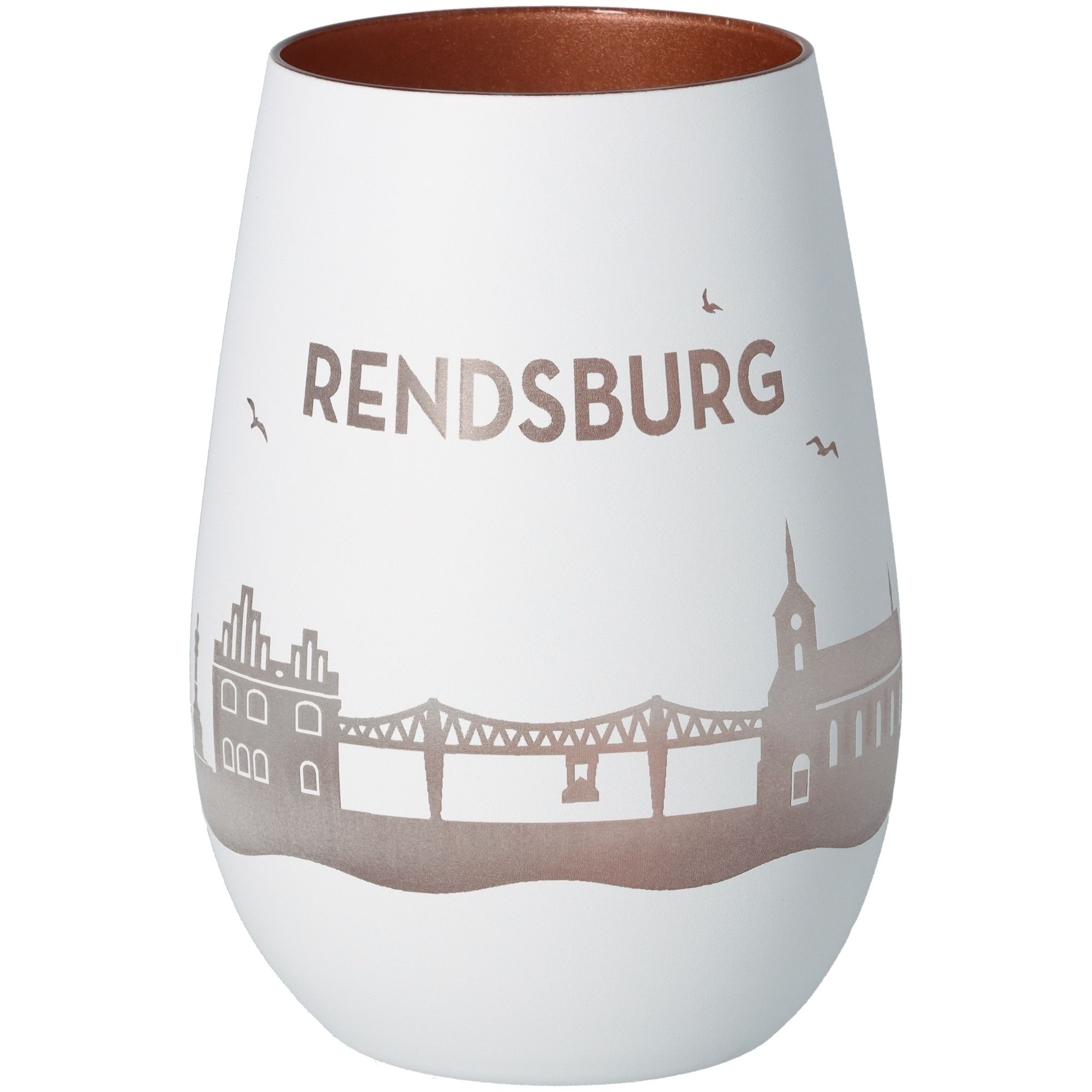 Windlicht Skyline Rendsburg Weiß/Bronze Töpferei, Krug, Kunst, Porzellan, Vase