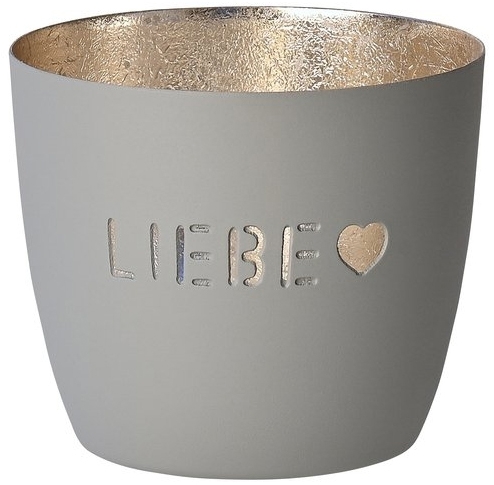 Madras Windlicht "Liebe", Grau/Gold - M Madras Windlicht "Liebe", Grau/Gold - M