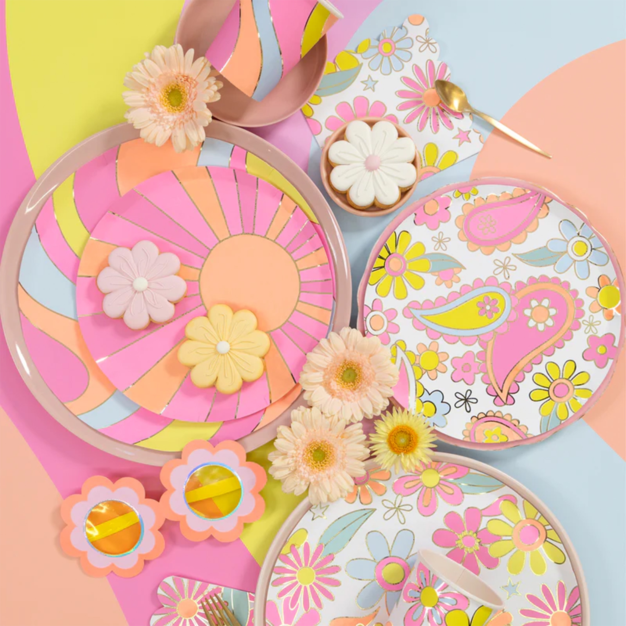 Teller-Set, Dessertplatten, Blumenmuster, Pastellfarben, Servierplatte