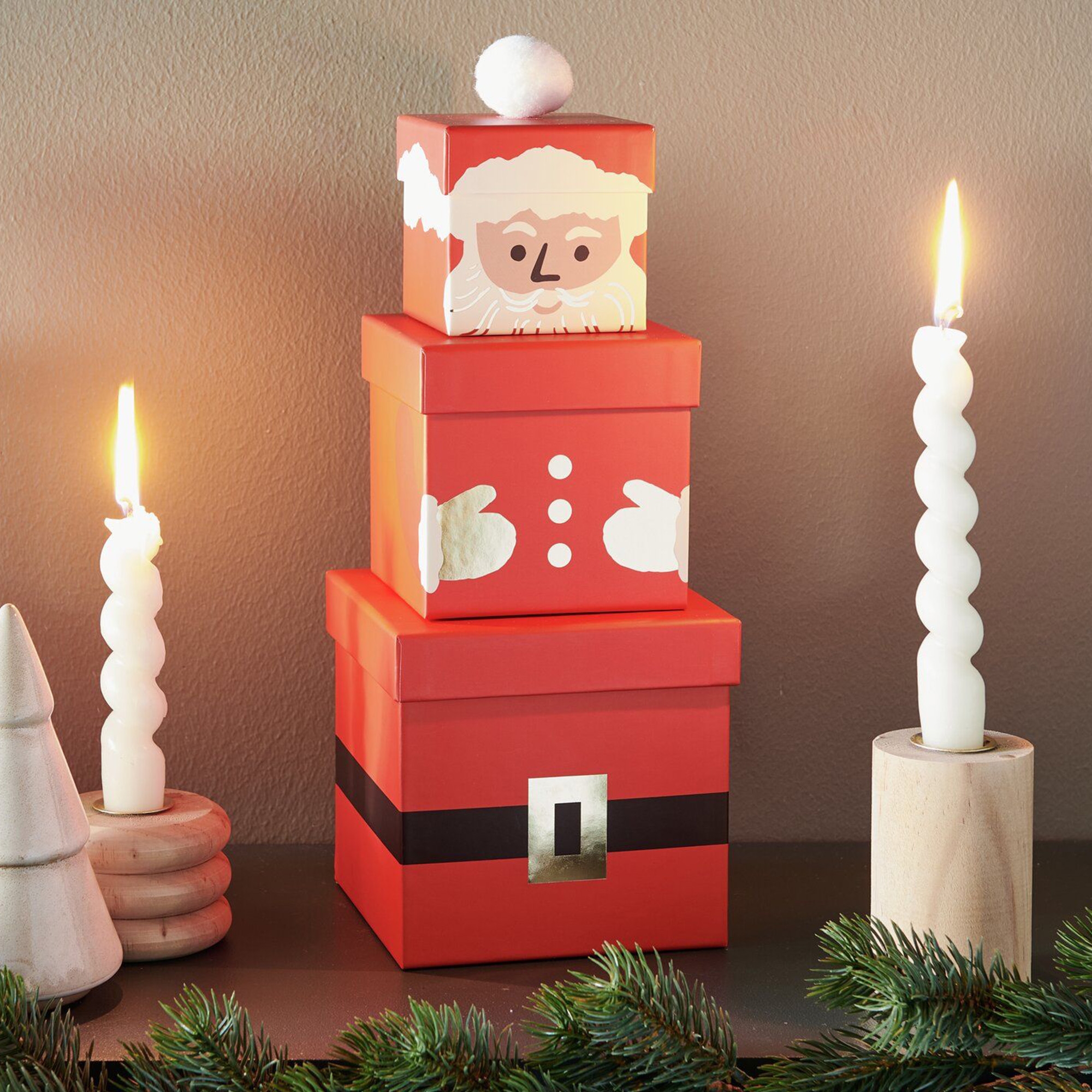 Geschenkboxen Set Weihnachtsmann 4-Teilig Kiste, Torte, Nachtisch, Essen