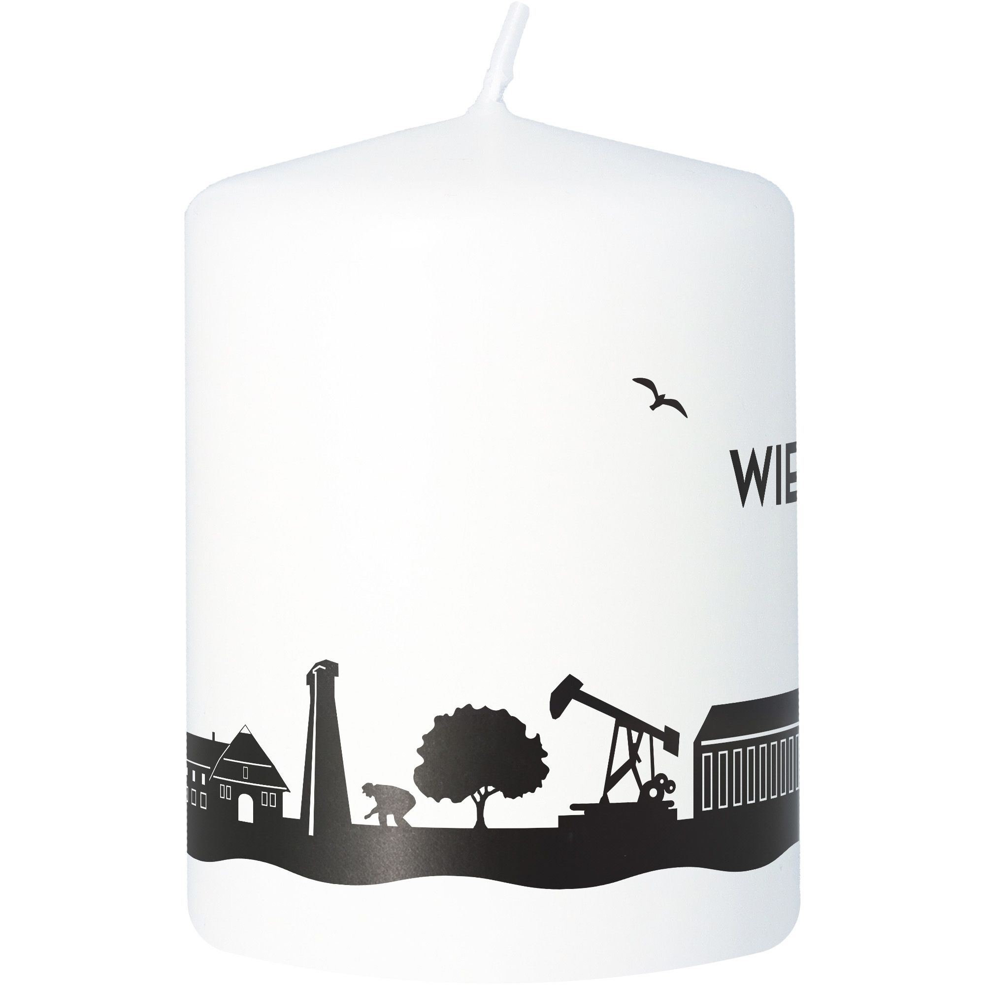 Stumpenkerze Skyline Wietze Weiß Tier, Vogel