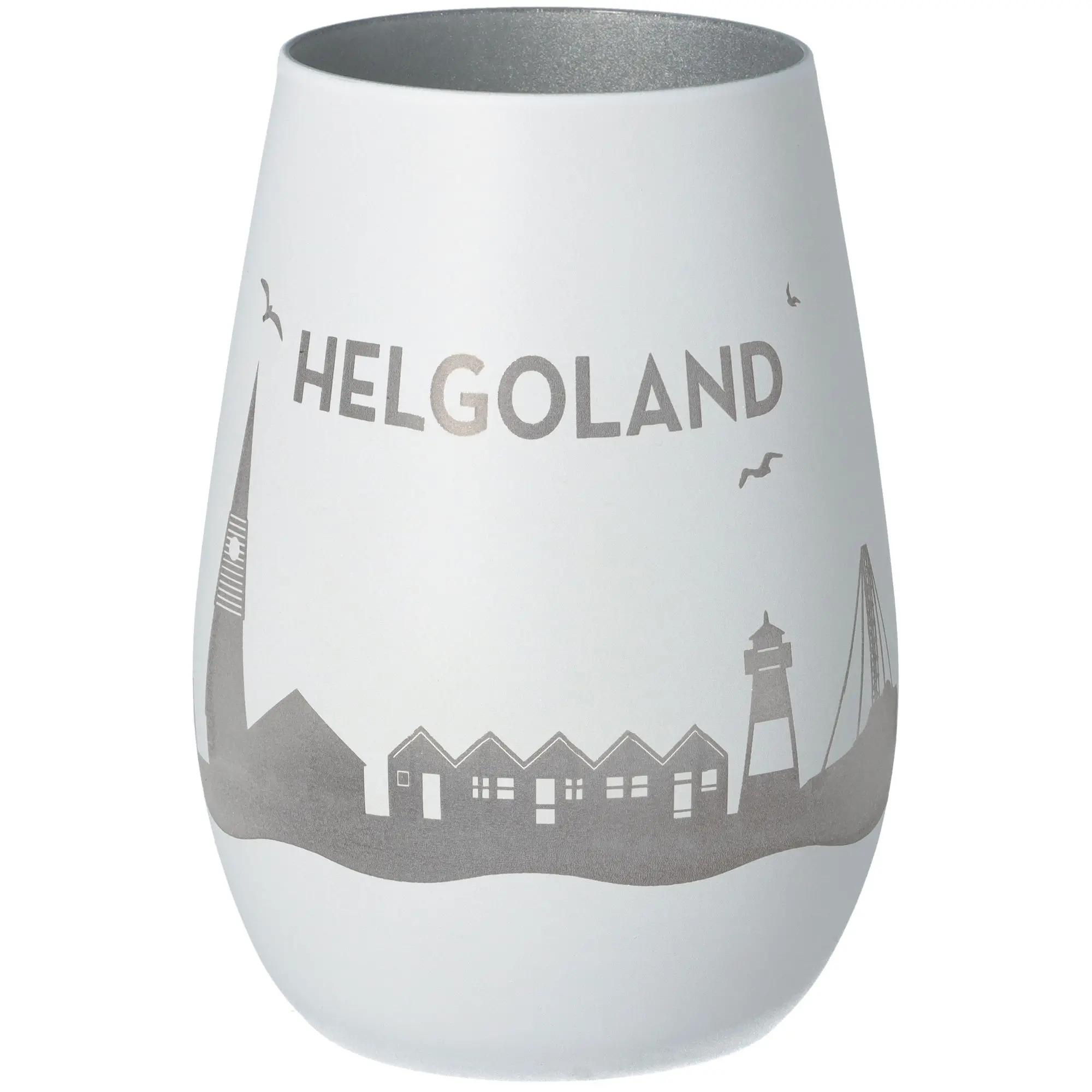 Windlicht Skyline Helgoland Weiß/Silber