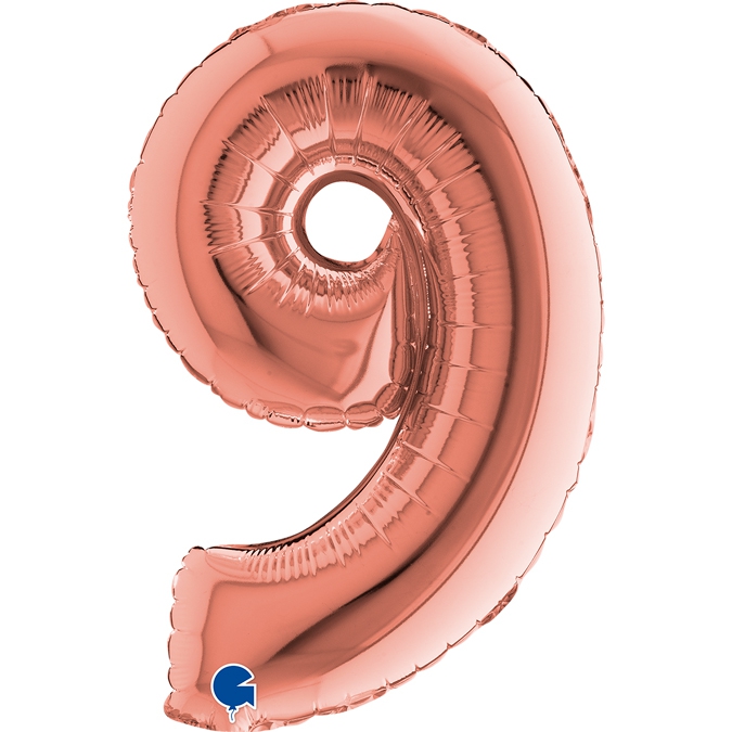 Folienballon Zahl "9" Roségold, zur Luftbefüllung, 35 cm Folienballon Zahl "9" Roségold, zur Luftbefüllung, 35 cm
