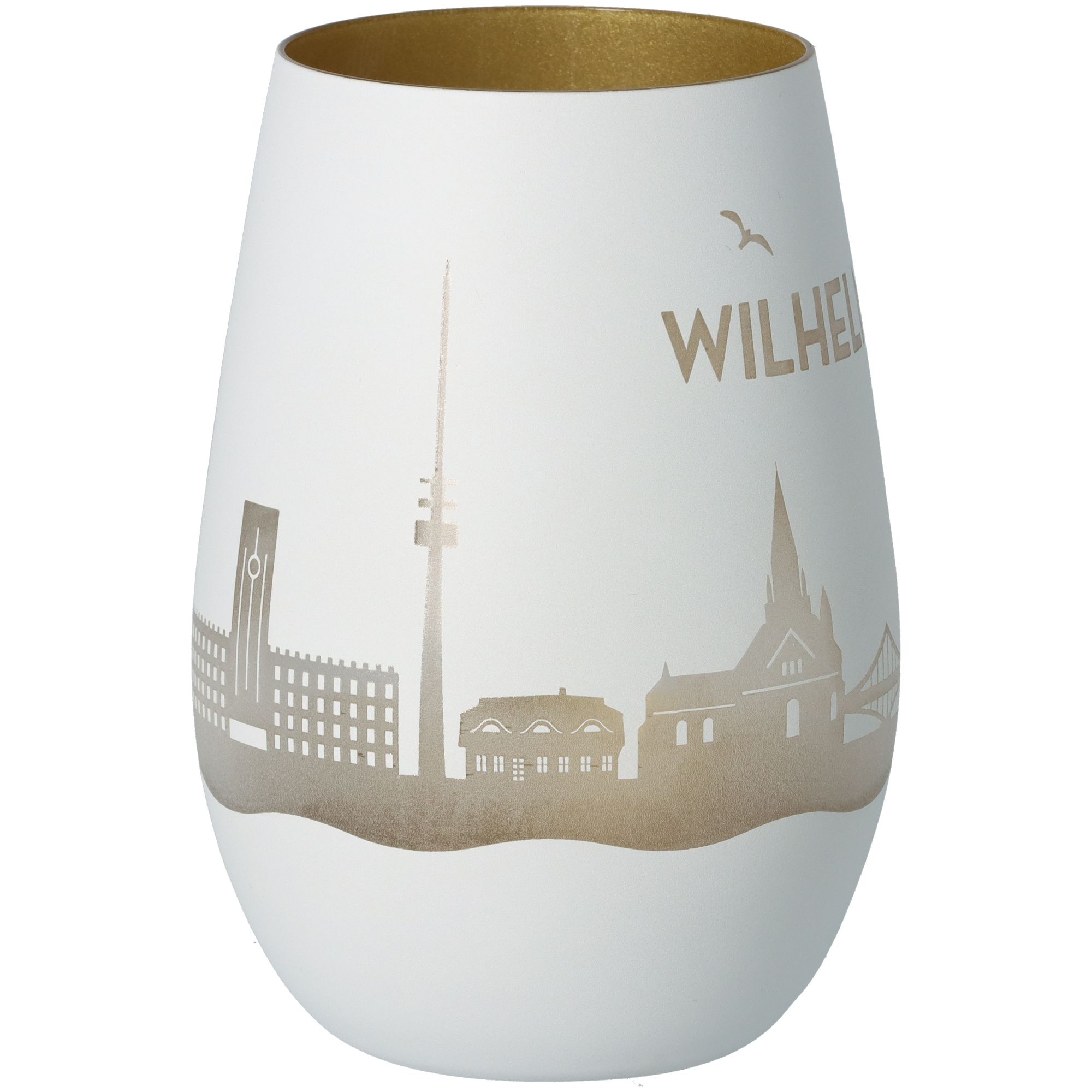 Windlicht Skyline Wilhelmshaven Weiß/Gold Windlicht Skyline Wilhelmshaven Weiß/Gold