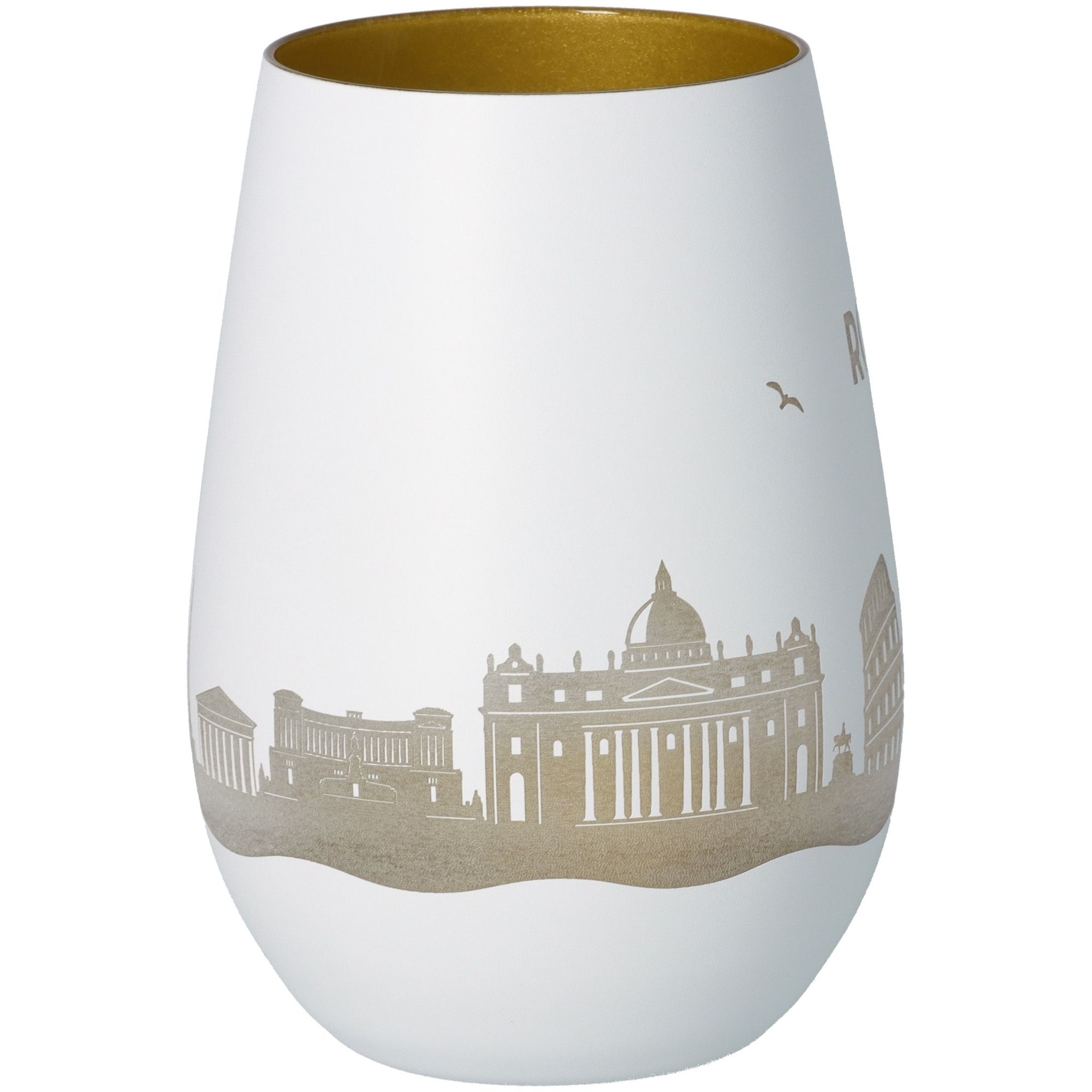Windlicht Skyline Rom Weiß/Gold Töpferei, Kunst, Porzellan, Lampe, Glas