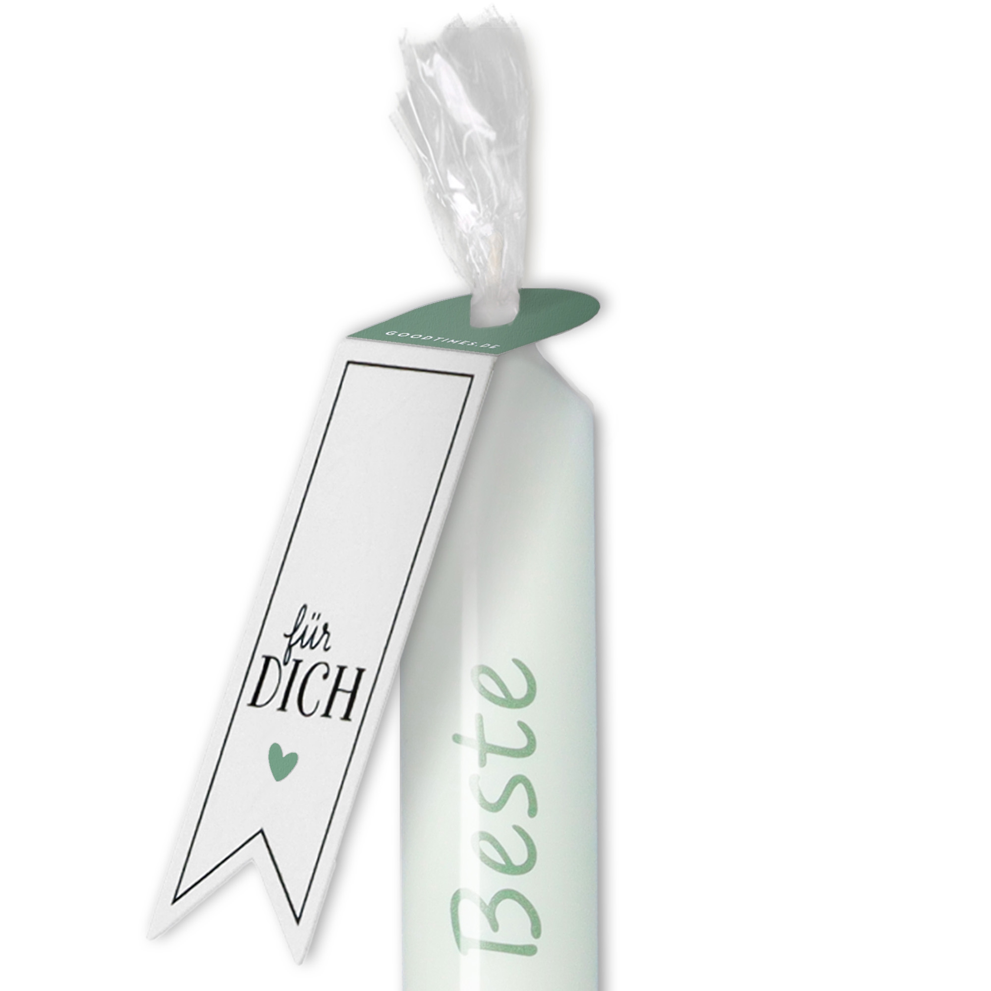 Stabkerze Weiß, Smaragd Herz "Du bist der Beste" Stabkerze Weiß, Smaragd Herz "Du bist der Beste"