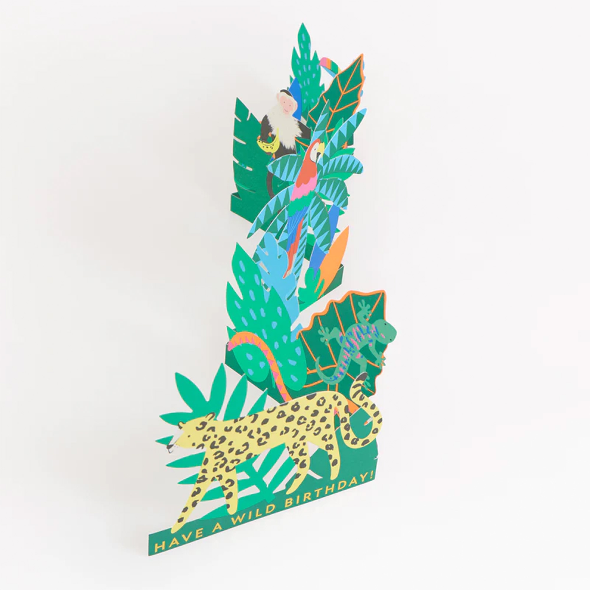 Papierkorb-Pop-up?, Pop-up-Karte, Wildlife-Design, Jaguar/Leopard Muster, Happy Birthday