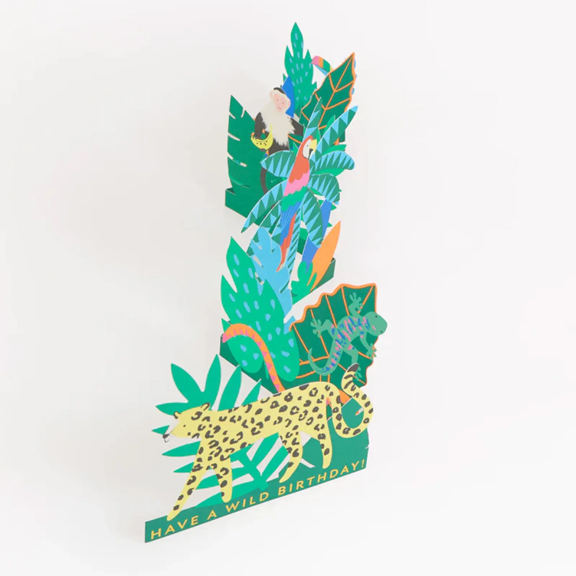 Papierkorb-Pop-up?, Pop-up-Karte, Wildlife-Design, Jaguar/Leopard Muster, Happy Birthday