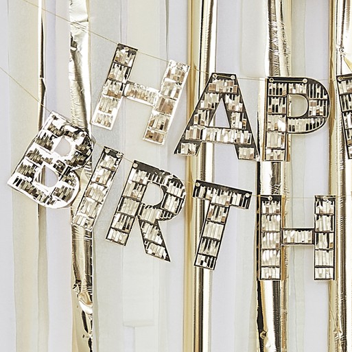 Fransengirlande "Happy Birthday" - Gold