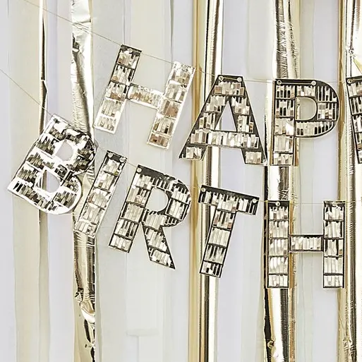 Fransengirlande "Happy Birthday" - Gold