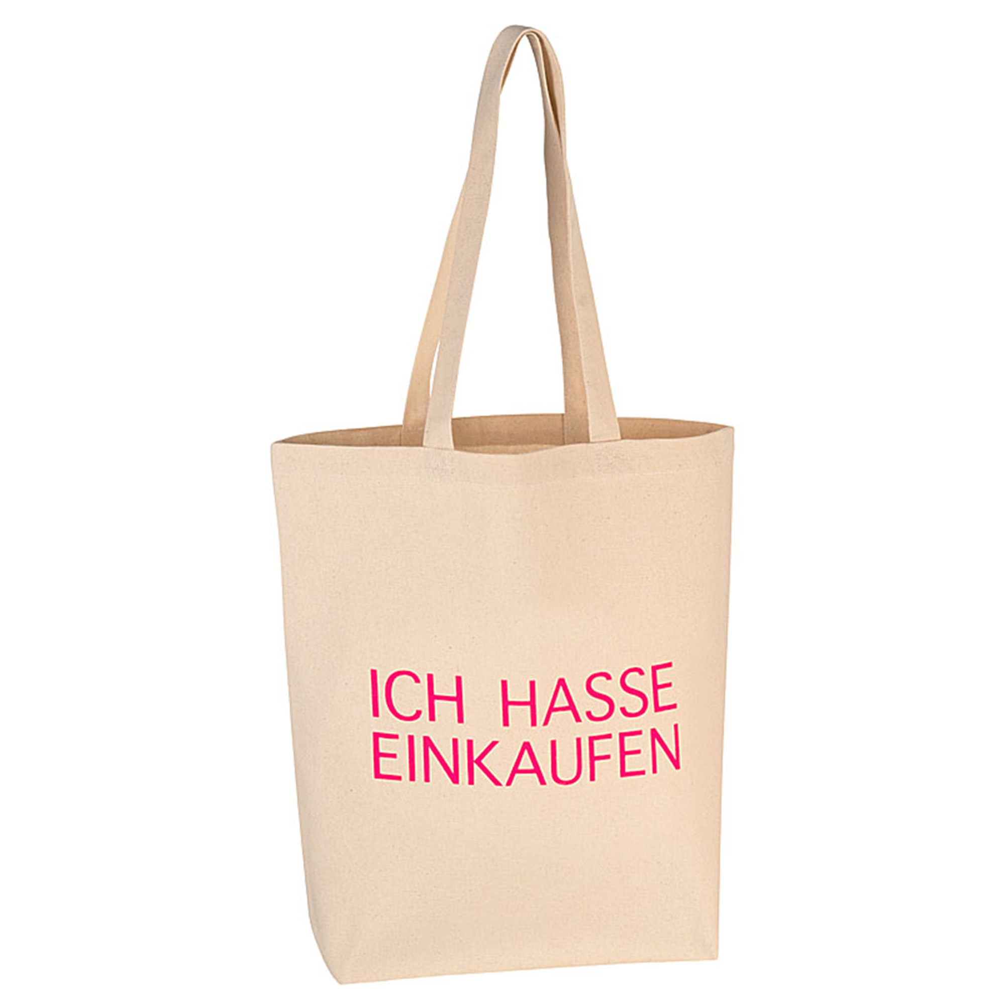 Baumwolltasche "Ich hasse einkaufen" Neonpink