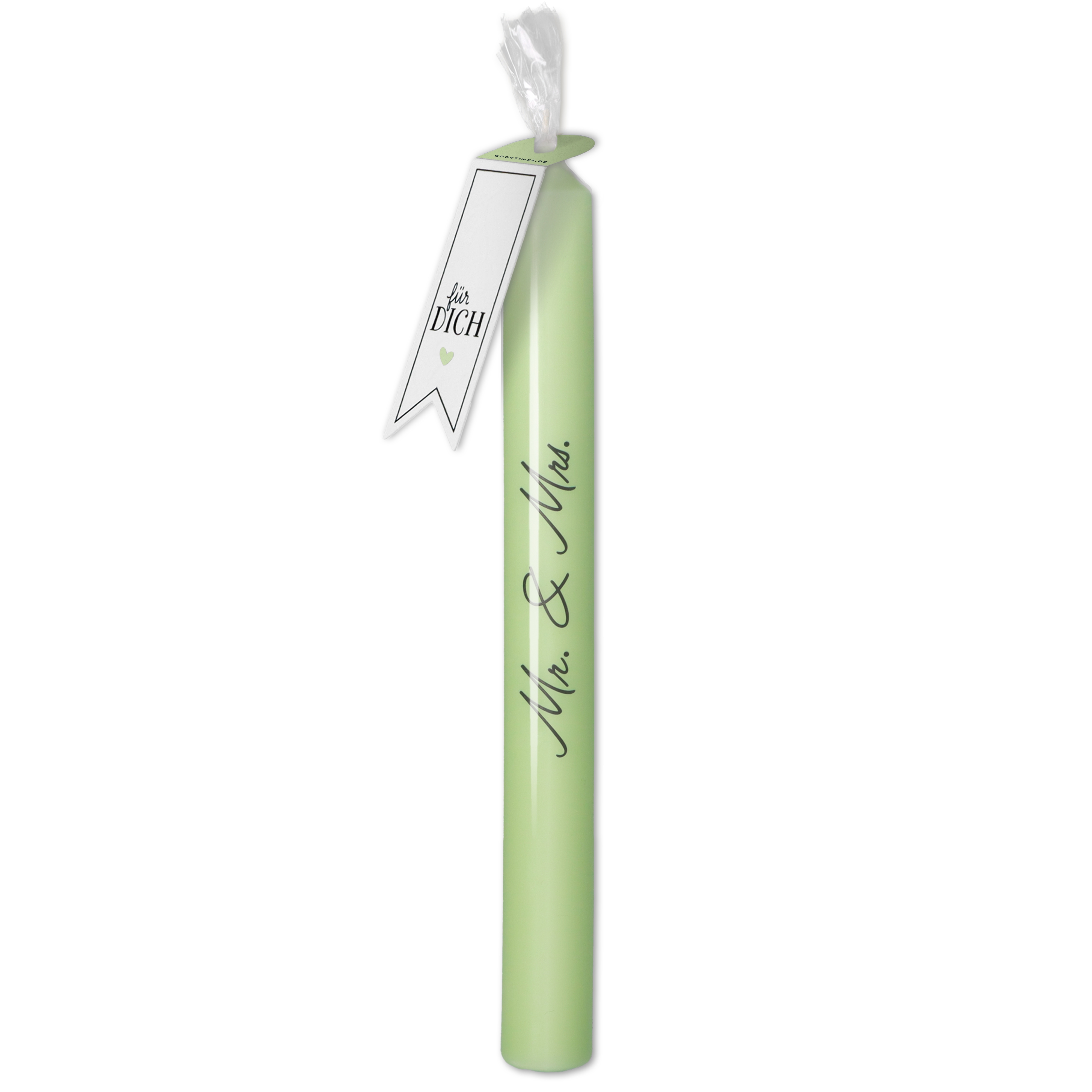 Stabkerze MintgrĂŒn, Schwarz "Mr & Mrs" Flasche