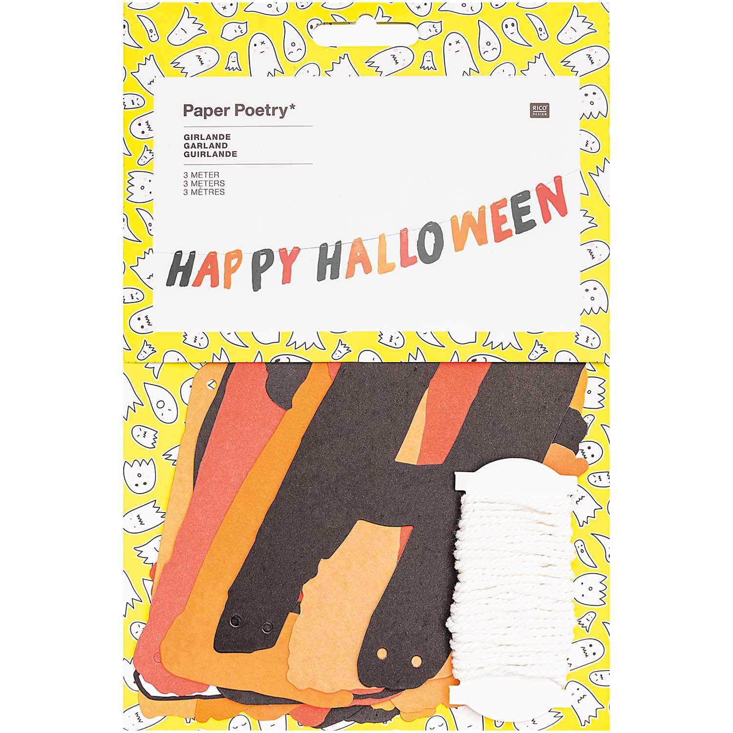 Girlande - "Happy Halloween", Schwarz/Orange/Rot