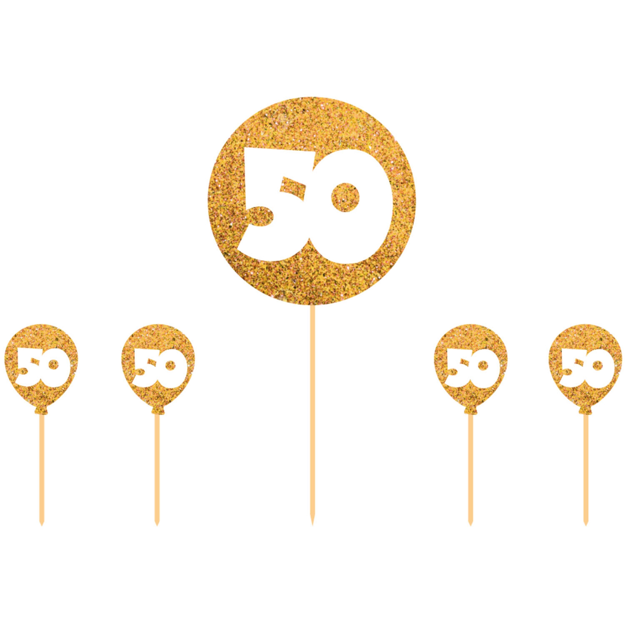 5 Cake Topper zur Goldenen Hochzeit "50"