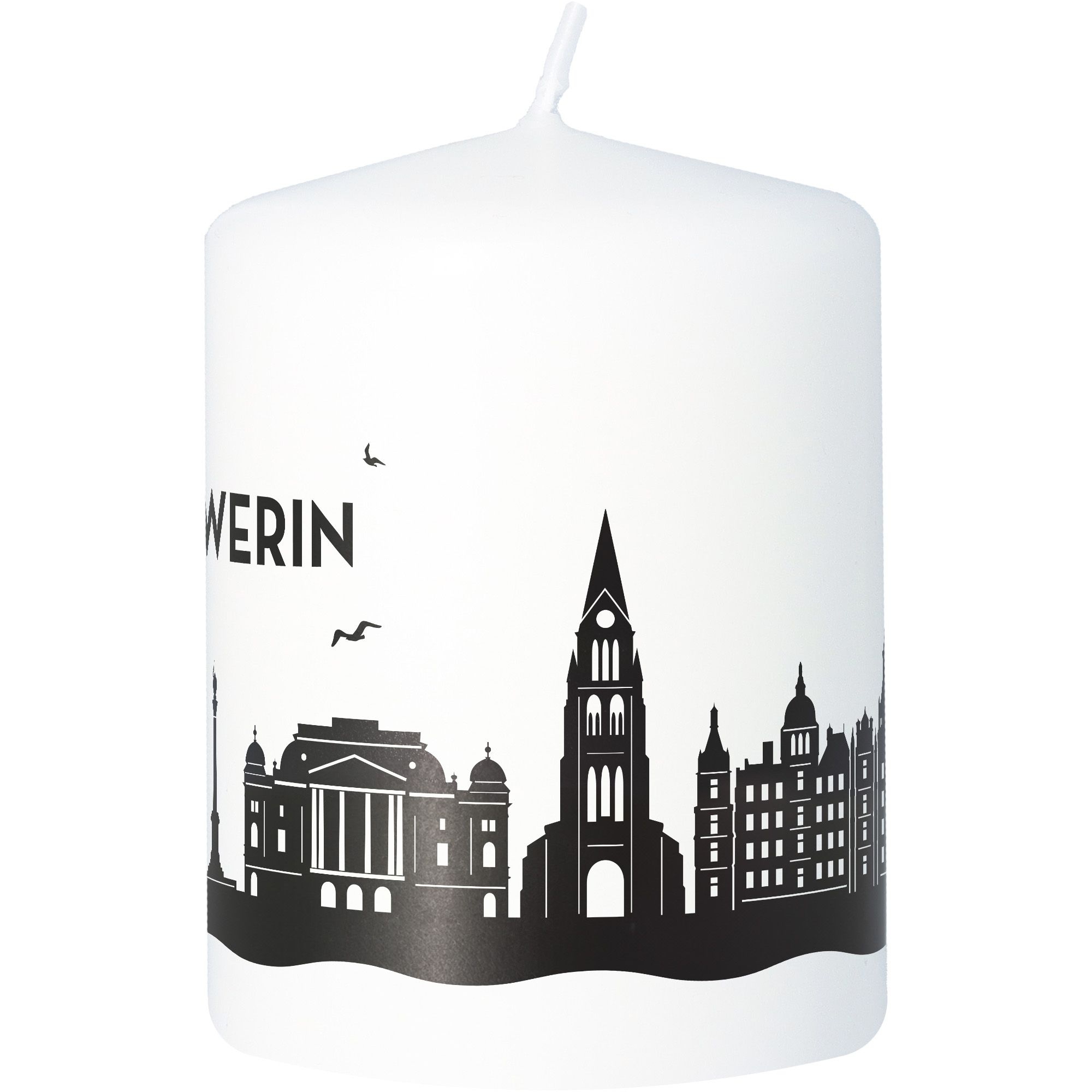 Stumpenkerze Skyline Schwerin Weiß Stumpenkerze Skyline Schwerin Weiß