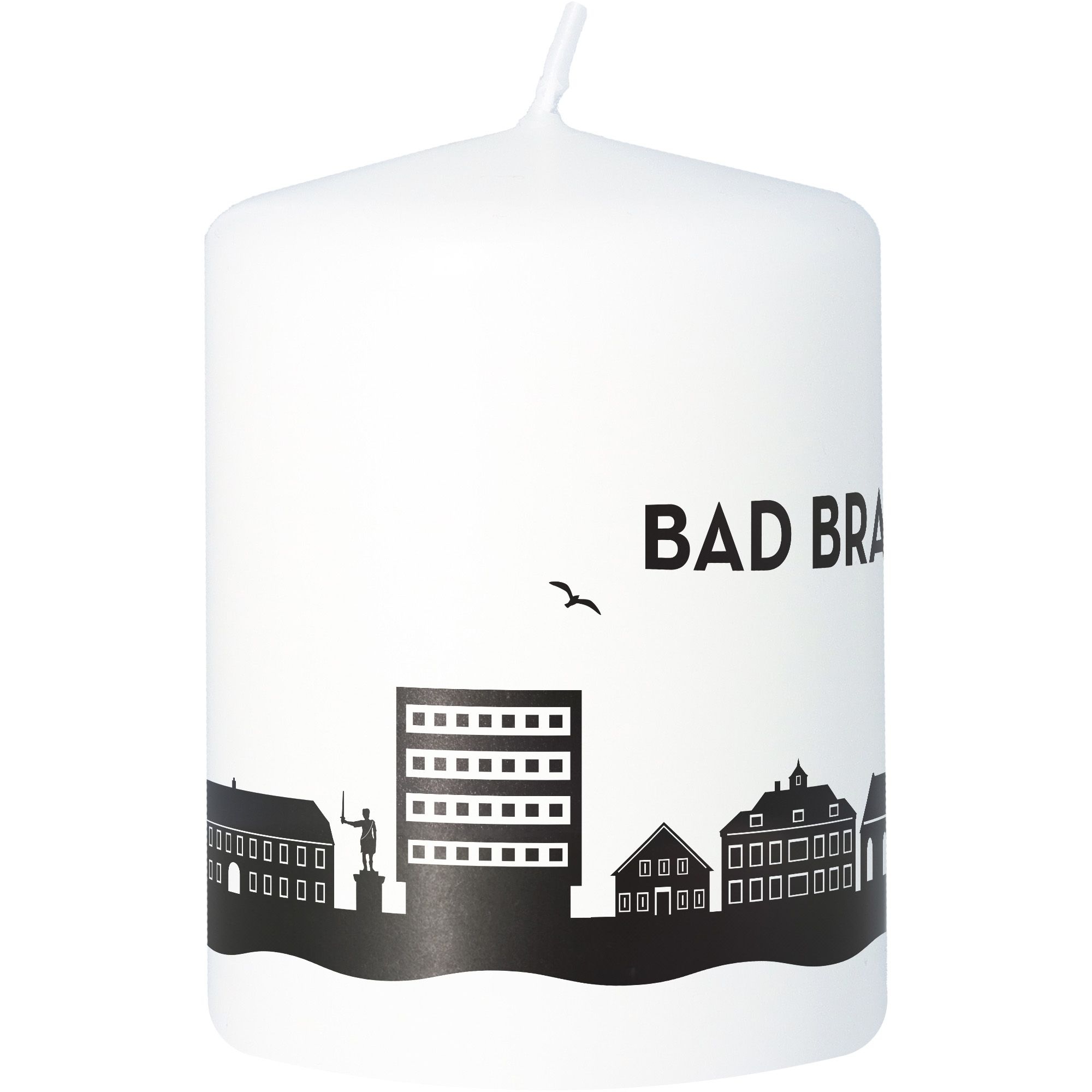 Stumpenkerze Skyline Bad Bramstedt Weiß Tier, Vogel, Person, Kerze
