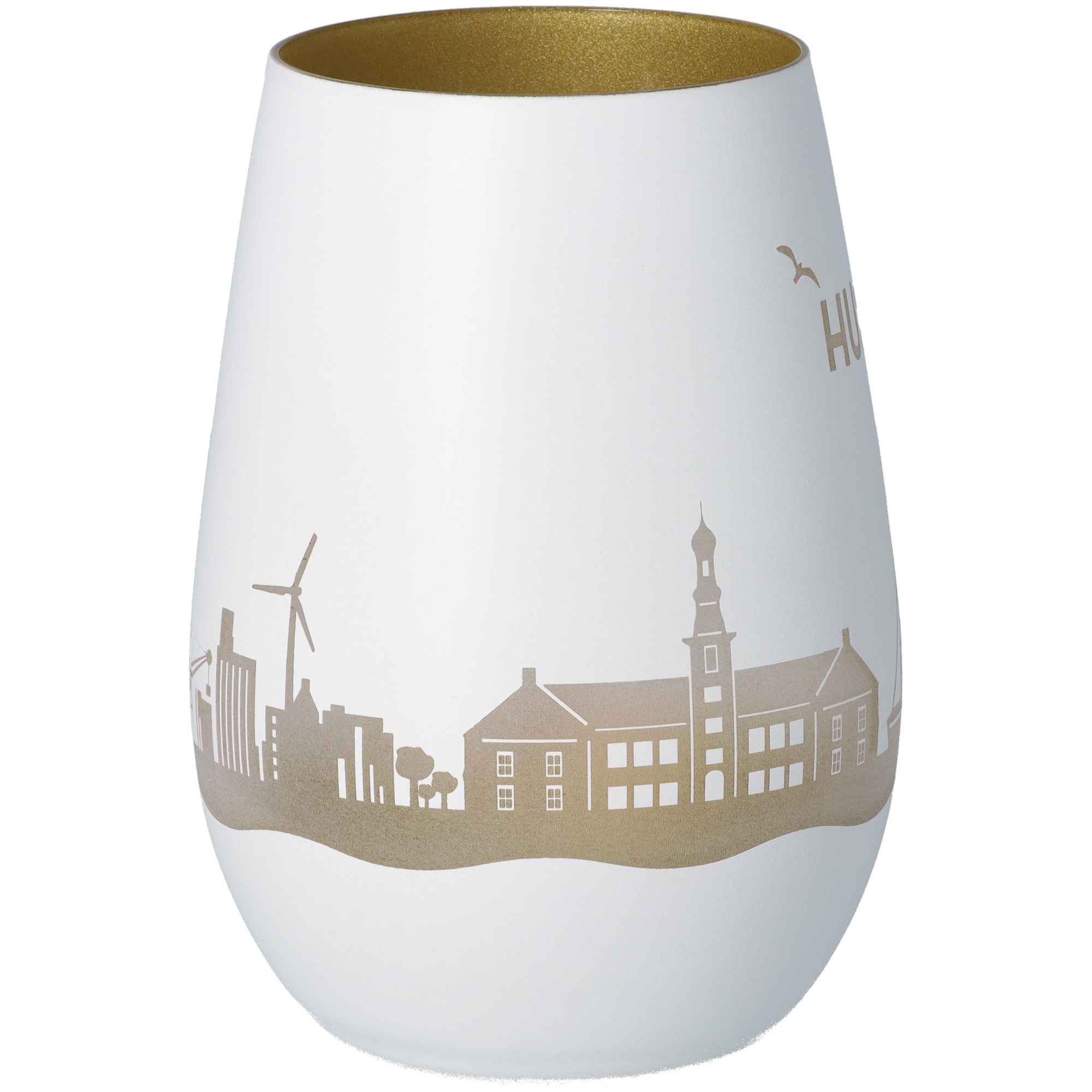 Windlicht Skyline Husum Weiß/Gold Töpferei, Krug, Porzellan, Vase, Lampe