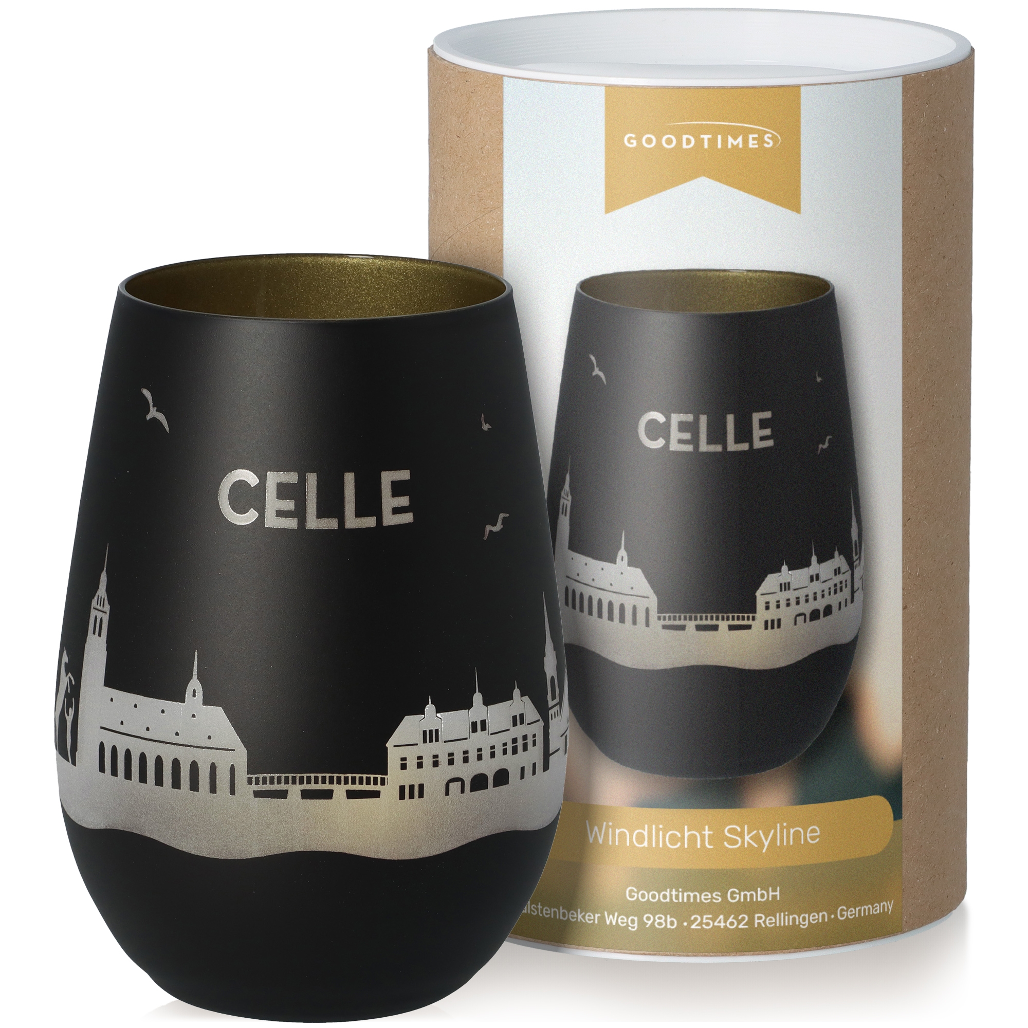 Windlicht Skyline Celle Schwarz/Gold Krug, Töpferei, Tasse