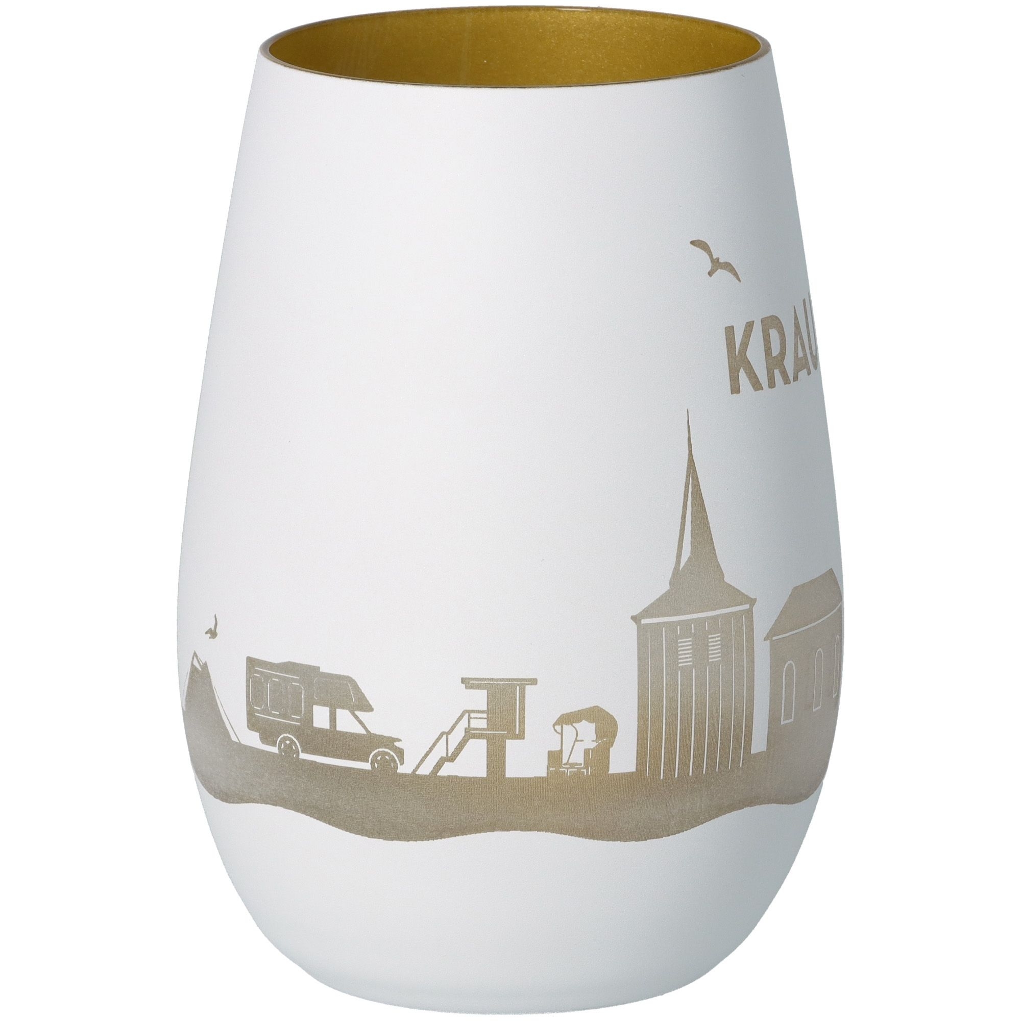 Windlicht Skyline Krautsand Weiß/Gold Töpferei, Krug, Kunst, Porzellan, Vase