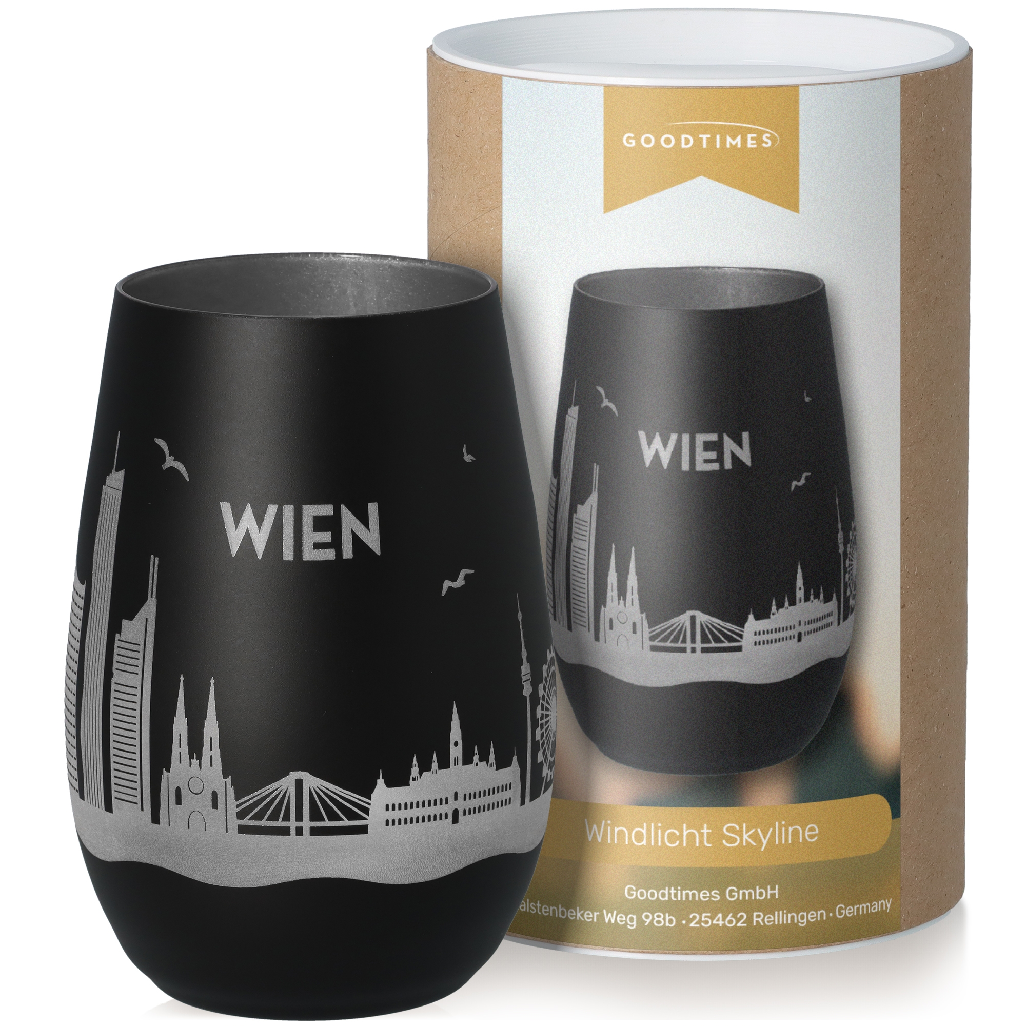 Windlicht Skyline Wien Schwarz/Silber Krug, Töpferei