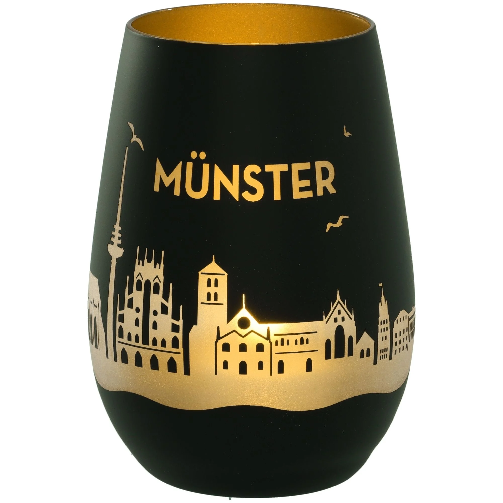Städtische Silhouette, Vase, Schwarz, Goldfolie, Münster-Design