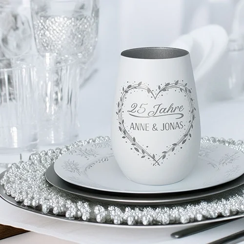 Kaffeebecher, Becher, Herzdesign, Personalisiert, Silbergrau