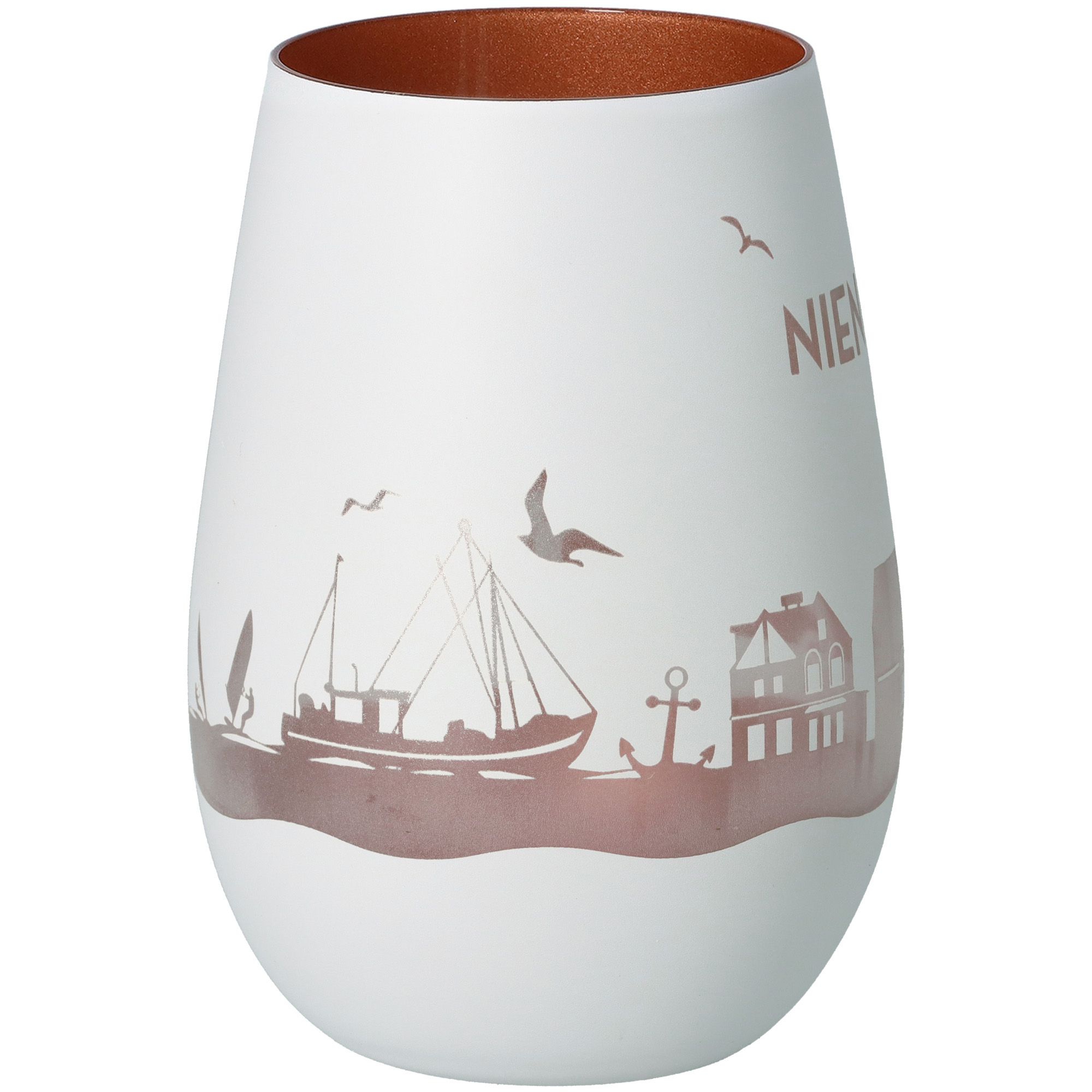 Windlicht Skyline Niendorf Weiß/Bronze Töpferei, Krug, Vase, Porzellan, Vogel