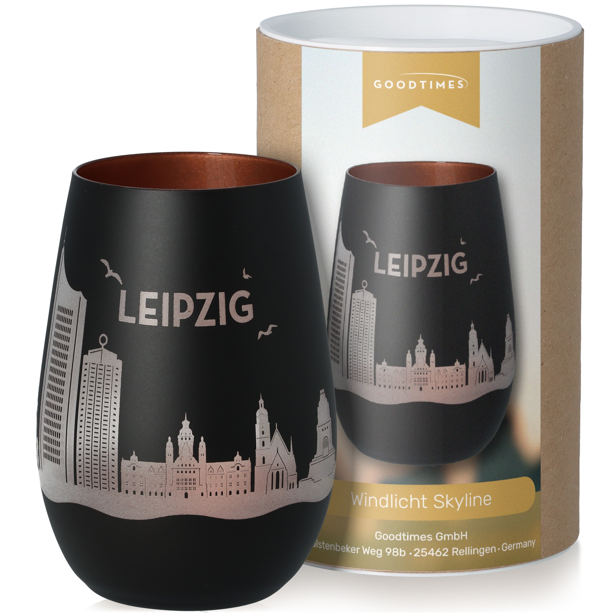 Windlicht Skyline Leipzig Schwarz/Bronze Töpferei, Krug