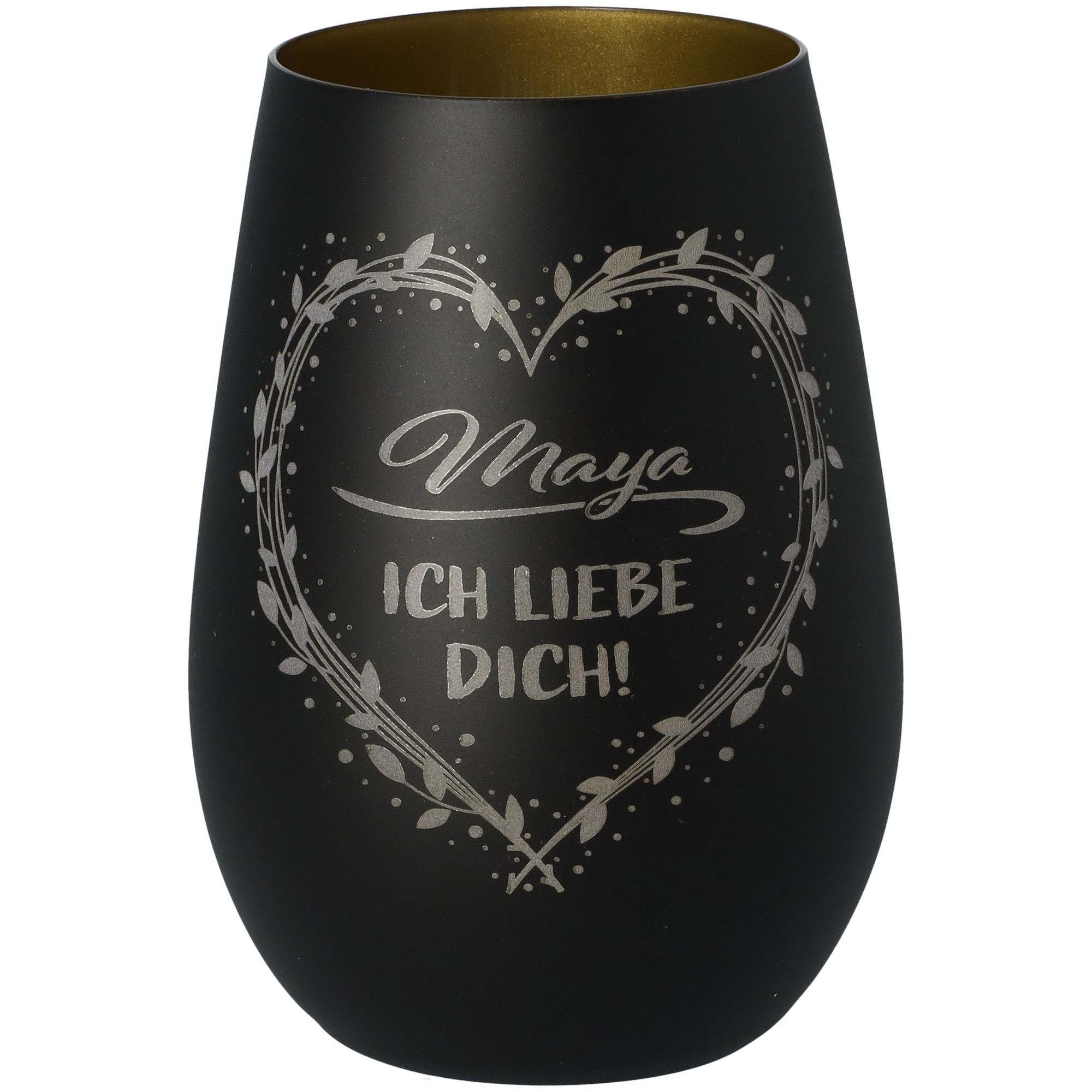Windlicht Ich liebe dich "Name" Schwarz/Gold Krug, Töpferei, Vase, Glas, Tasse