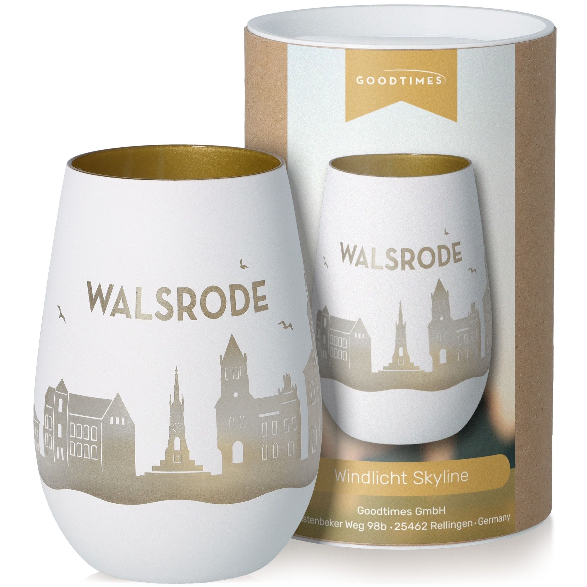 Windlicht Skyline Walsrode Weiß/Gold Töpferei, Tasse, Krug