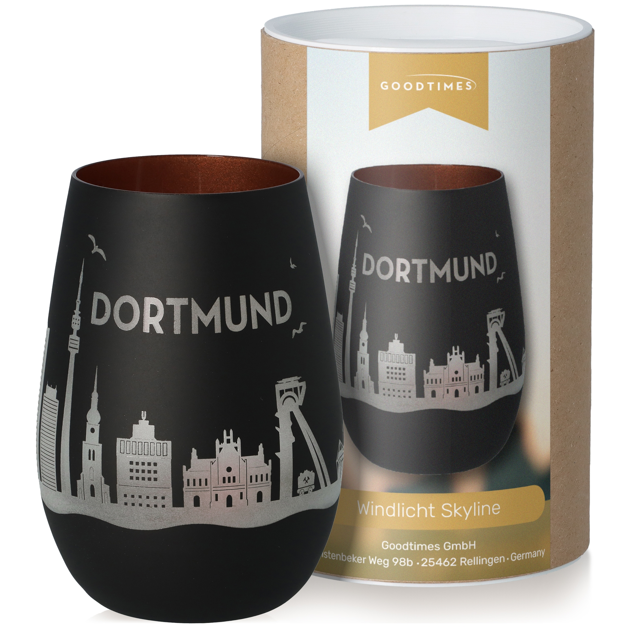 Windlicht Skyline Dortmund Schwarz/Bronze Pokal, Töpferei, Krug