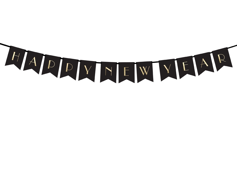 Happy New Year - Wimpelgirlande Schwarz