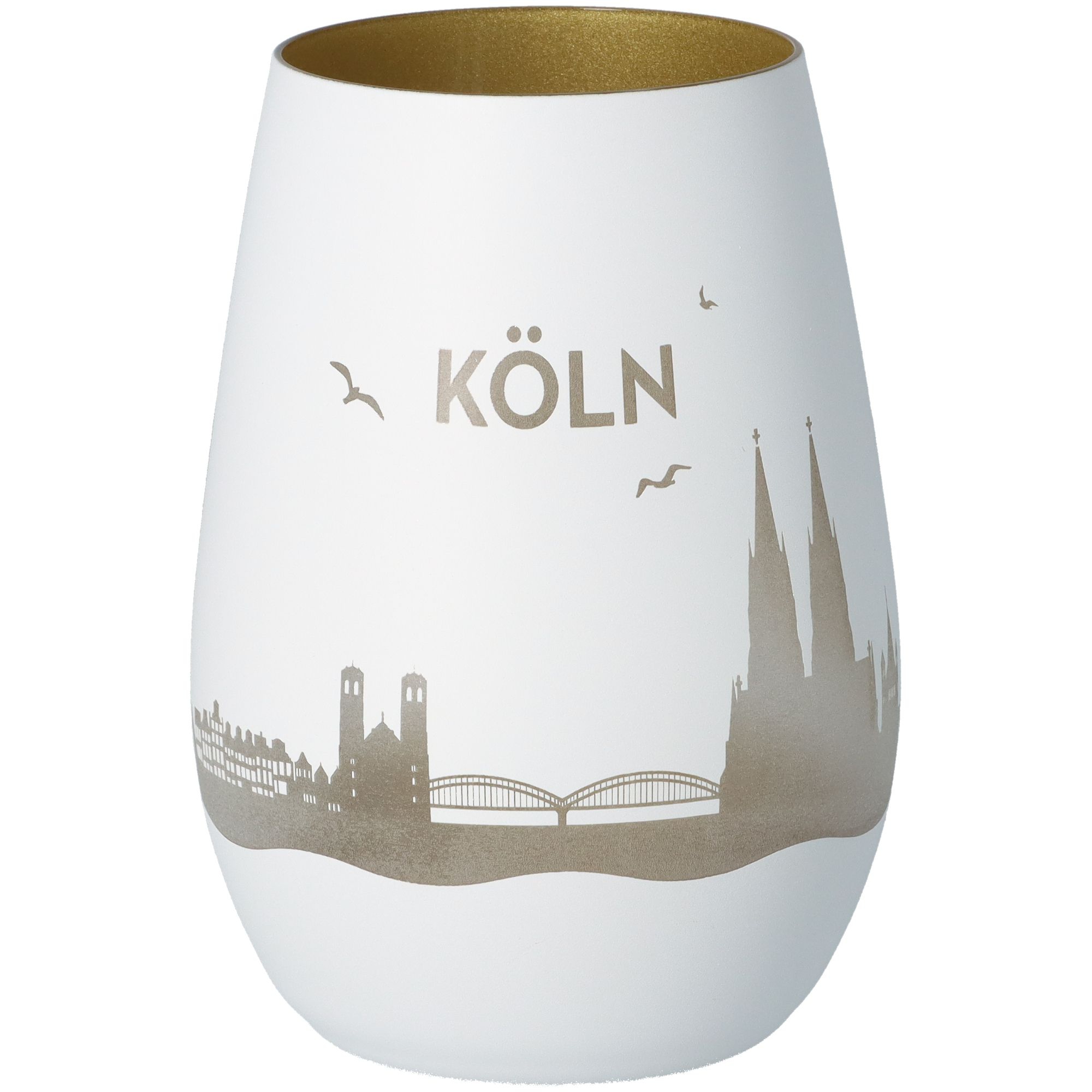 Windlicht Skyline Köln Weiß/Gold