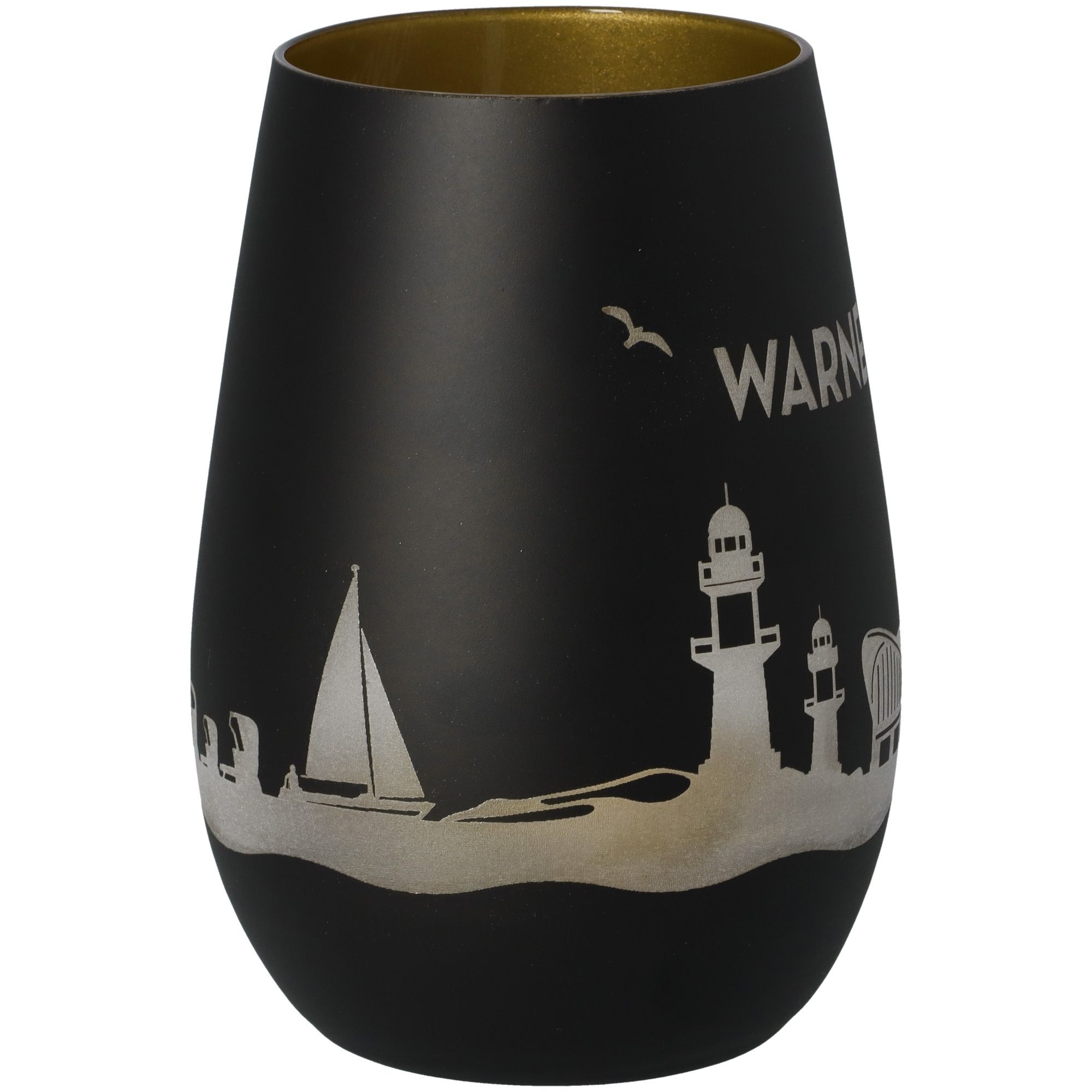 Windlicht Skyline Warnemünde Schwarz/Gold Töpferei, Krug, Vase, Tasse