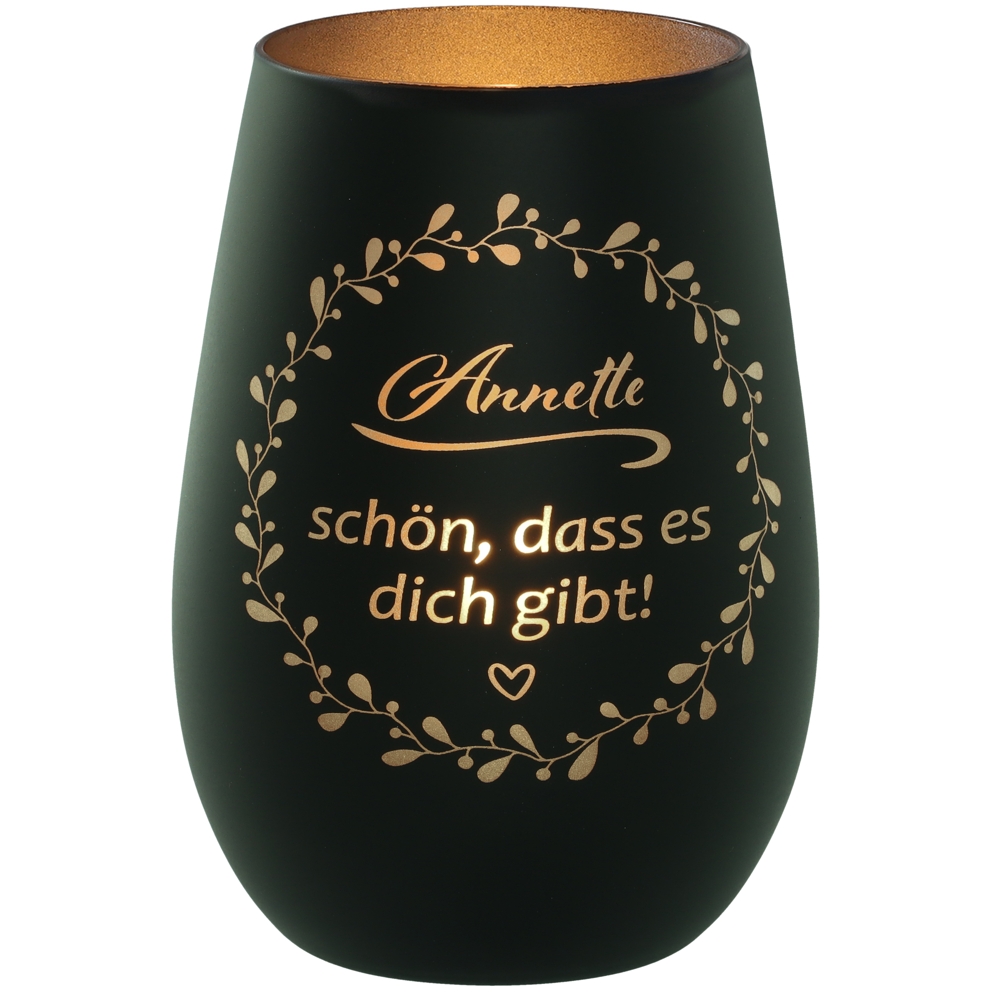 Windlicht Schön, dass es dich gibt "Name" Schwarz/Silber 465ml