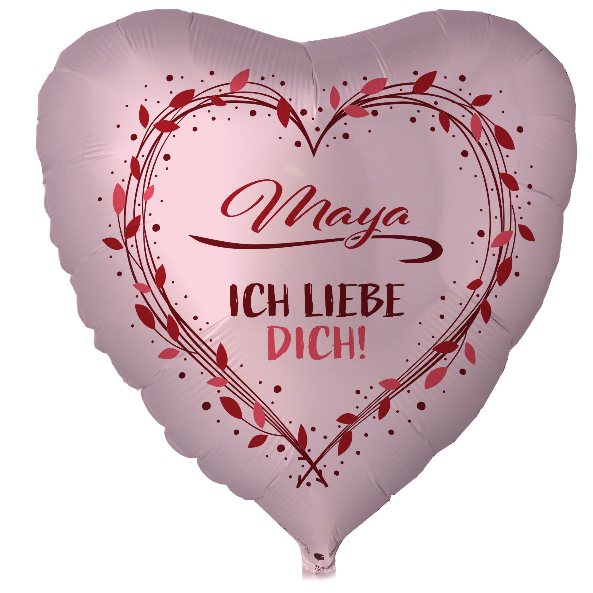 Folienballon Herz Satin Pastell Pink mit "NAME Ich liebe Dich" Ballon