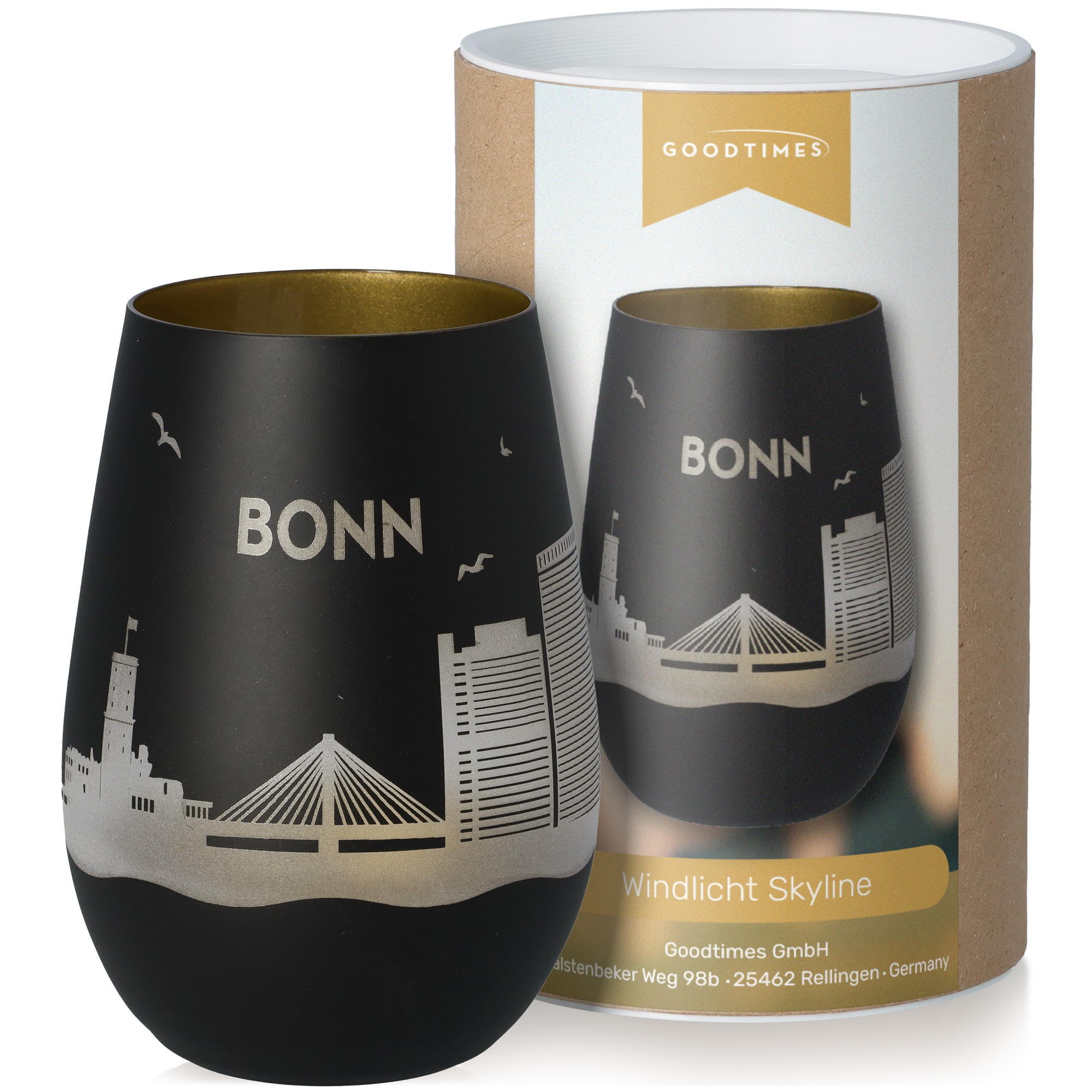 Windlicht Skyline Bonn Schwarz/Gold Krug, Töpferei