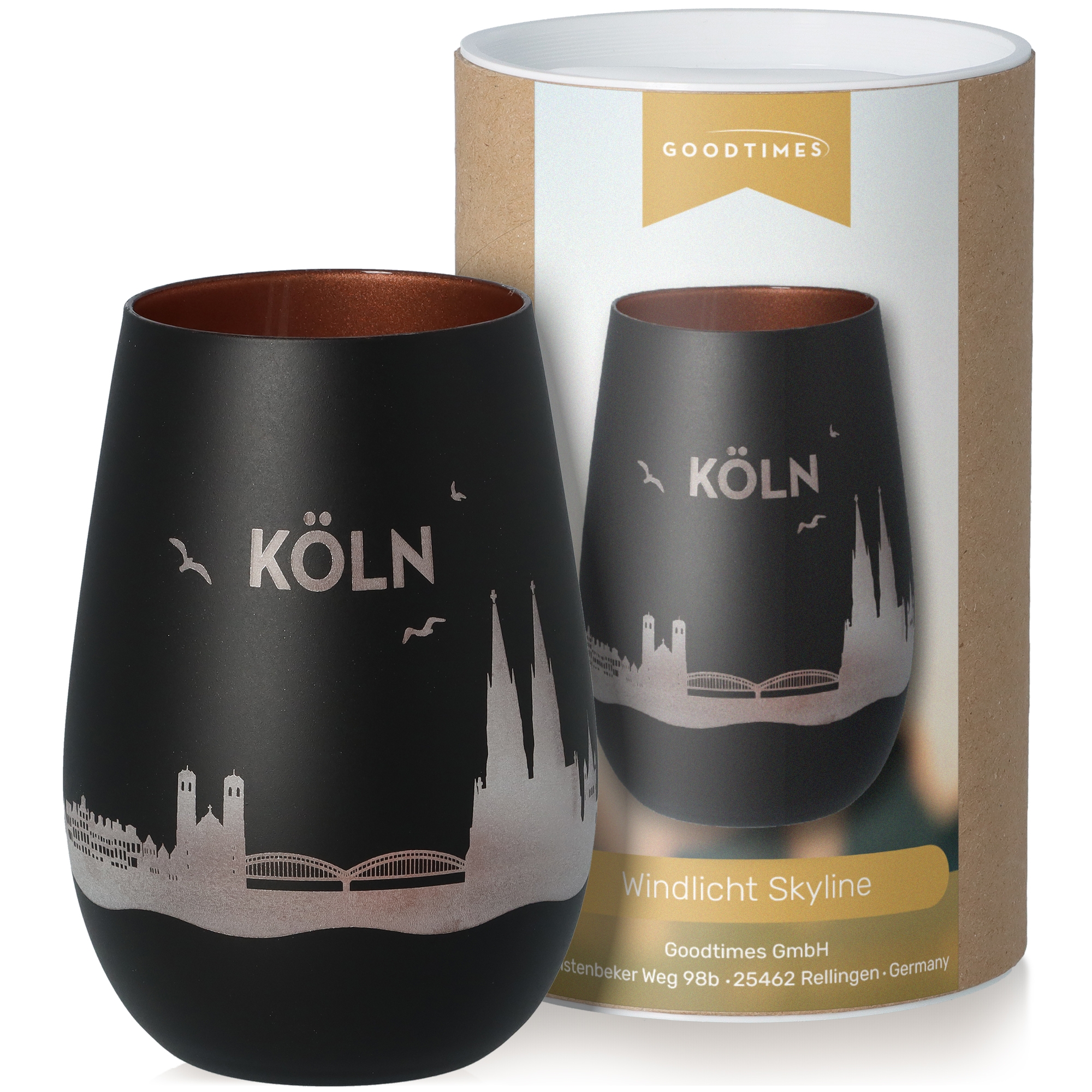 Windlicht Skyline Köln Schwarz/Bronze