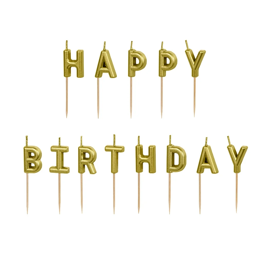 Geburstagskerzen "Happy Birthday" Gold