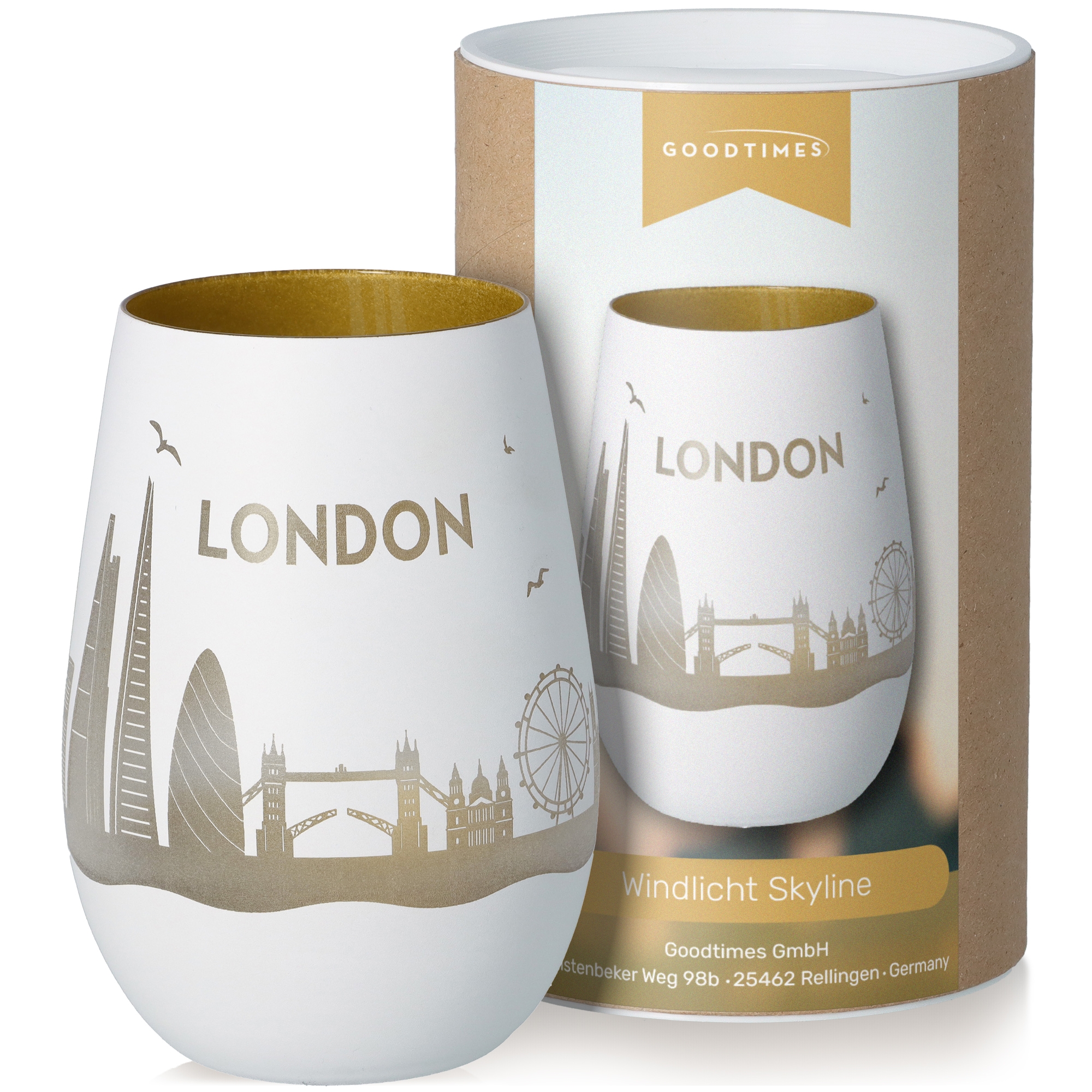 Windlicht Skyline London Weiß/Gold Töpferei, Kunst, Porzellan, Tasse, Krug