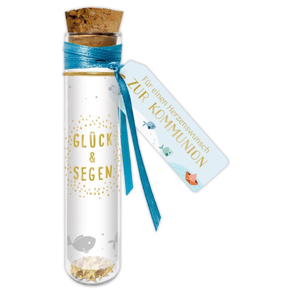 Wunscherfüller - Flaschenpost zur Kommunion, für Jungen Flasche