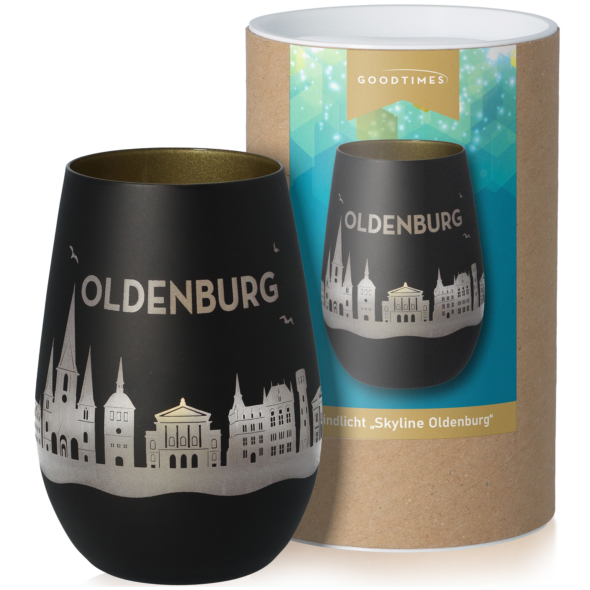 Windlicht Skyline Oldenburg Schwarz/Gold