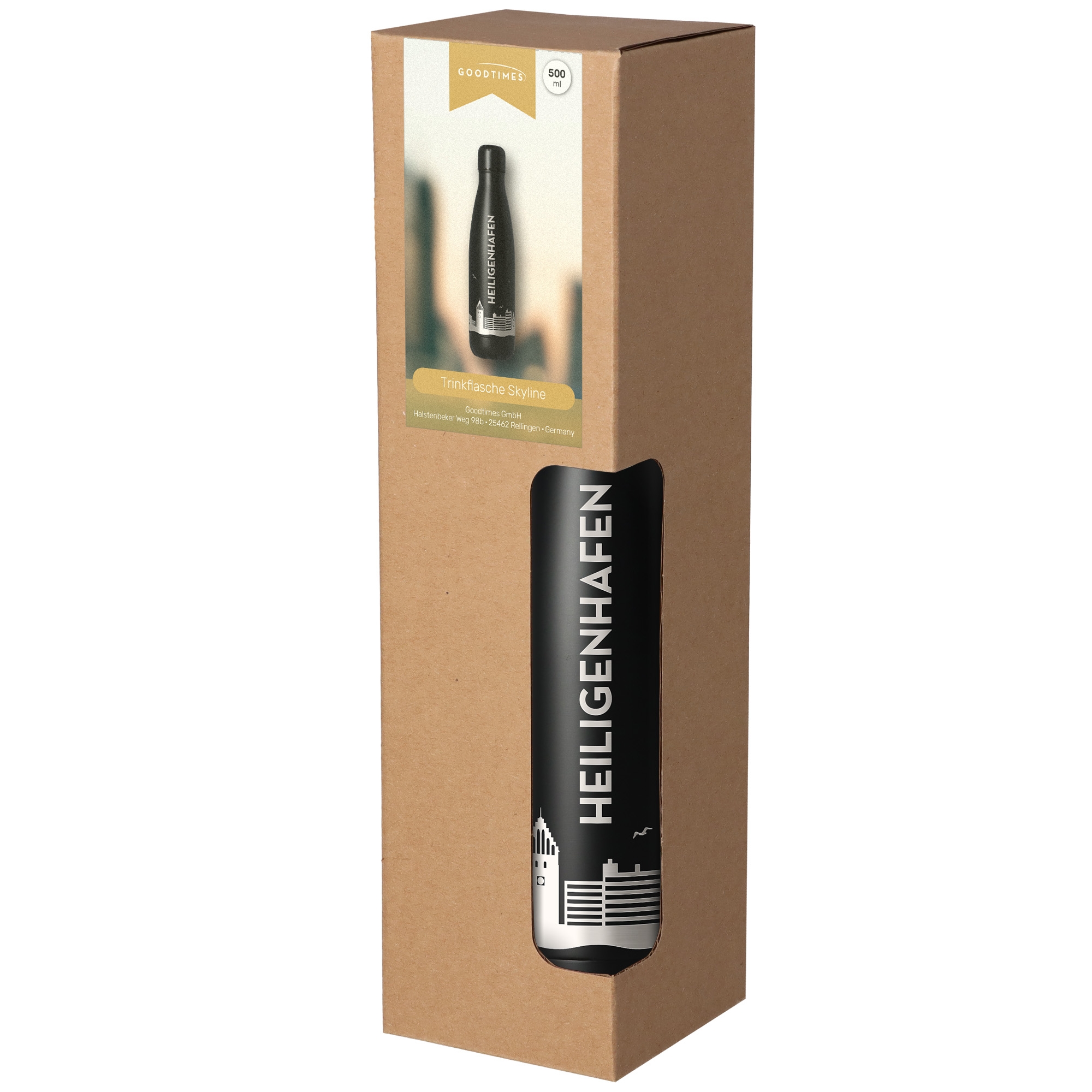 Trinkflasche Skyline Heiligenhafen Schwarz 500ml Flasche, Kosmetik