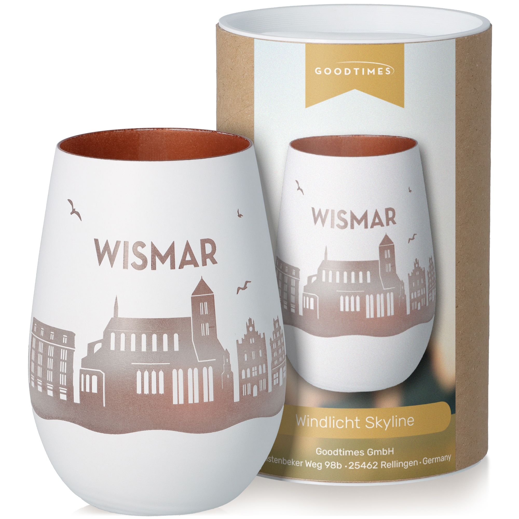 Windlicht Skyline Wismar Weiß/Bronze Töpferei, Tasse
