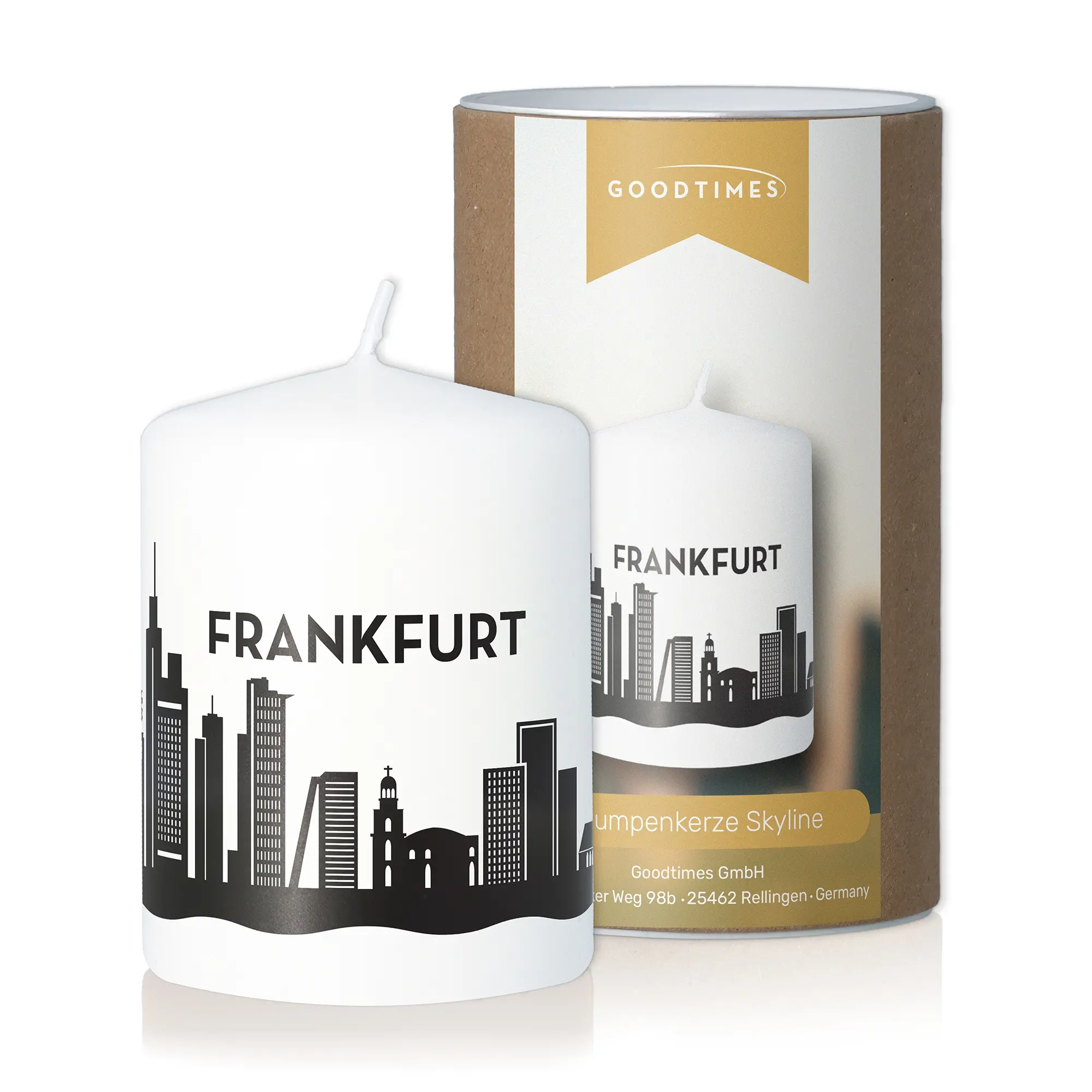 Stumpenkerze Skyline Frankfurt Weiß
