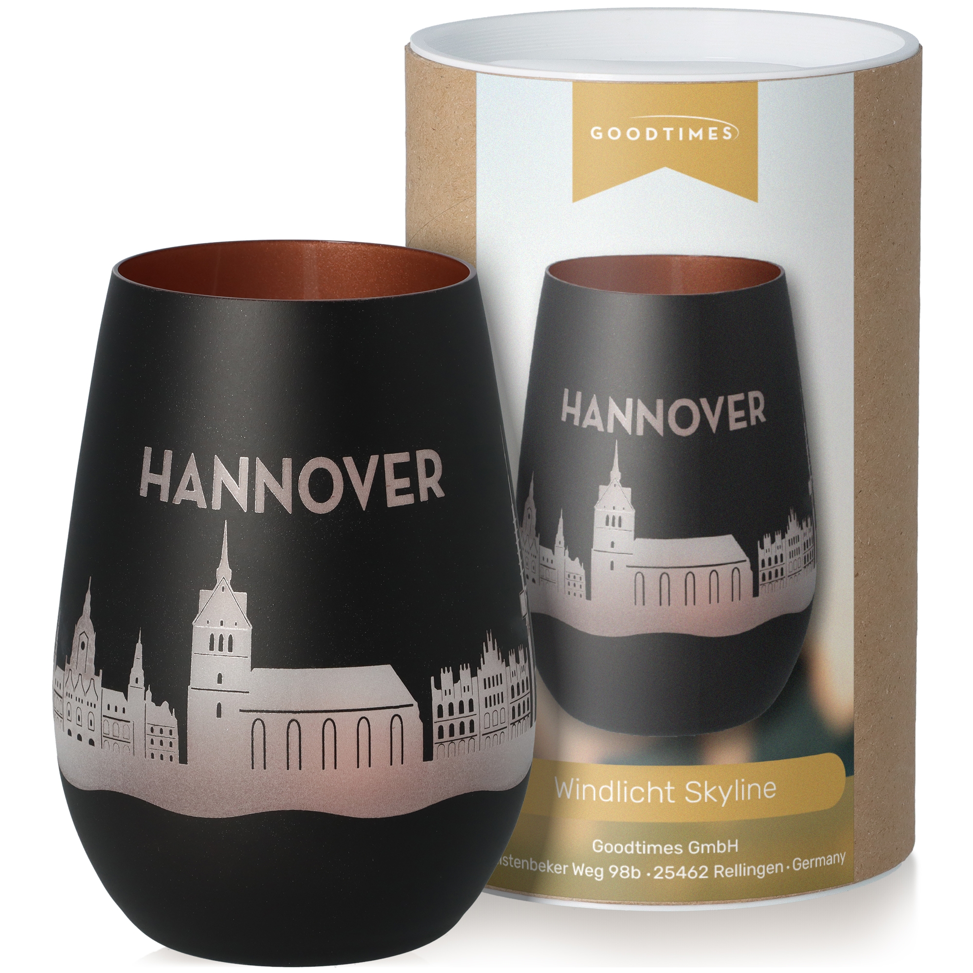 Windlicht Skyline Hannover Schwarz/Bronze Krug, Töpferei, Tasse