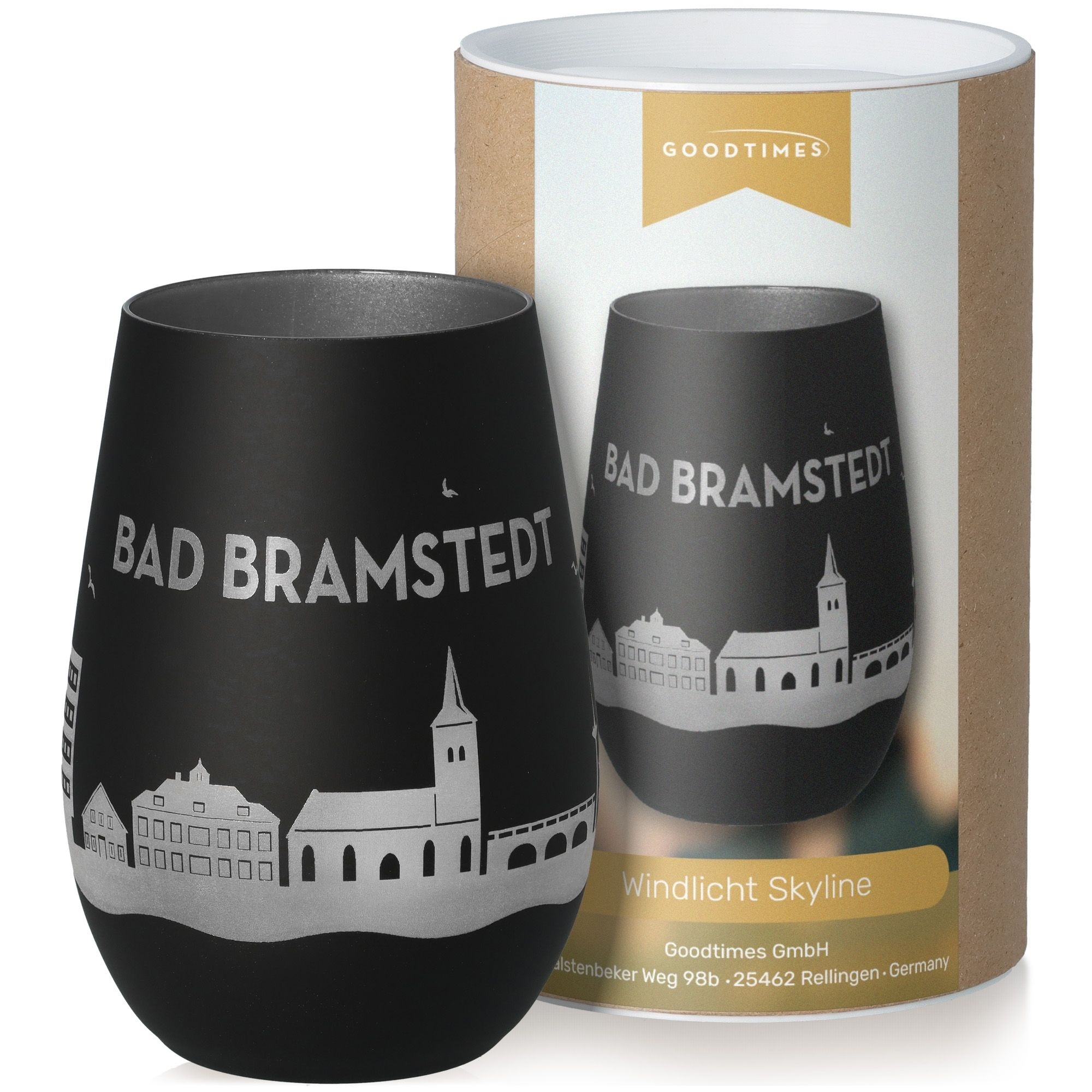 Windlicht Skyline Bad Bramstedt Schwarz/Silber Krug, Töpferei