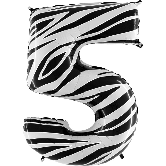 Folienballon Zahl 5 Zebra 100 cm Folienballon Zahl 5 Zebra 100 cm