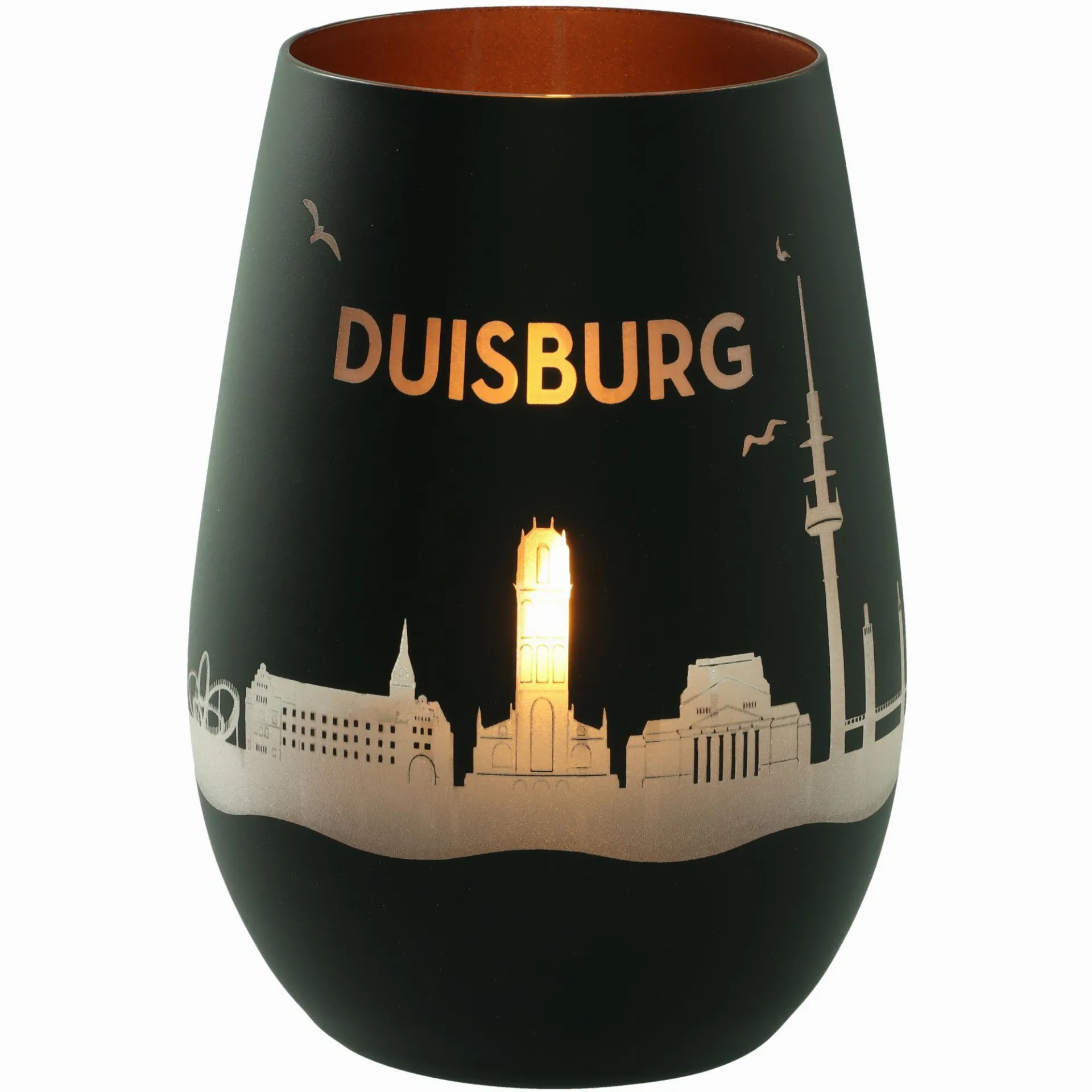 Windlicht Skyline Duisburg Schwarz/Bronze