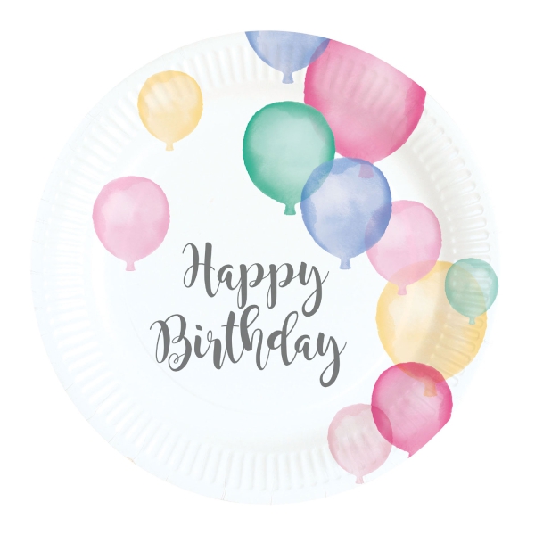 Happy Birthday Pastell - 8 kleine Pappteller Happy Birthday Pastell - 8 kleine Pappteller
